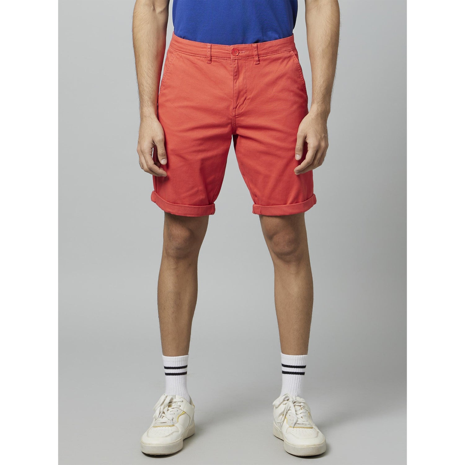 Solid Red Cotton Chino Shorts
