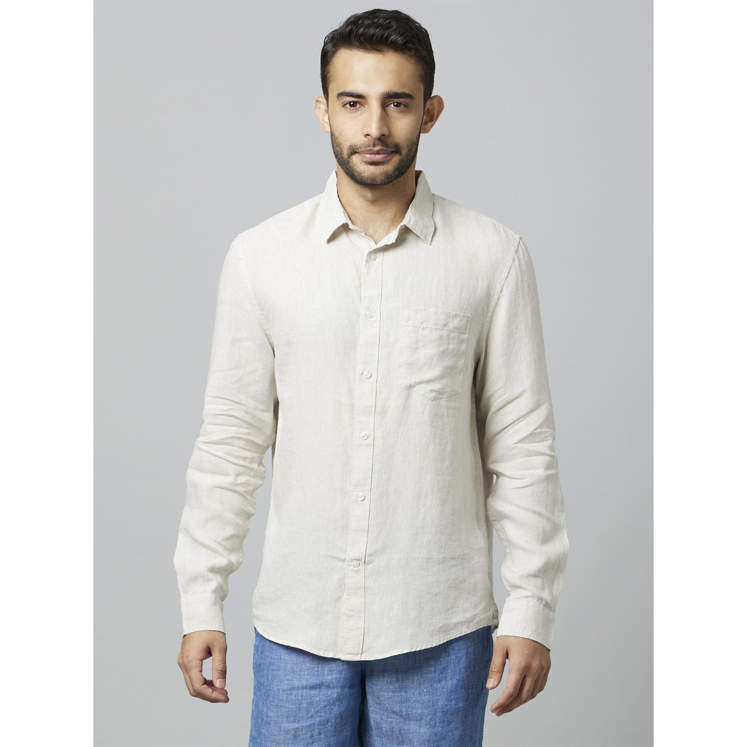 Off White Classic Spread Collar Linen Casual Shirt (DAFLIX)