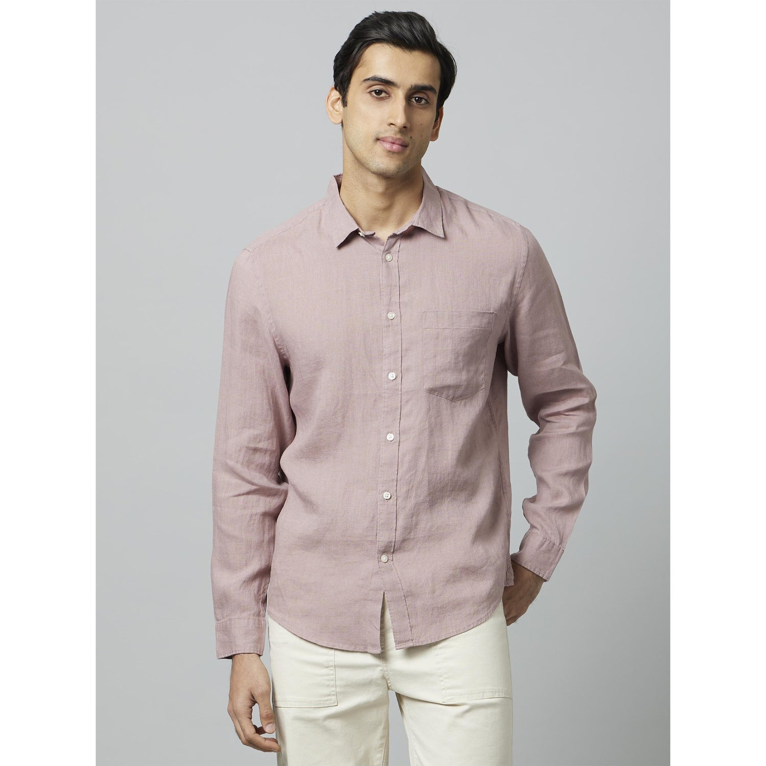 Linen Solid Mauve Long Sleeves Shirt