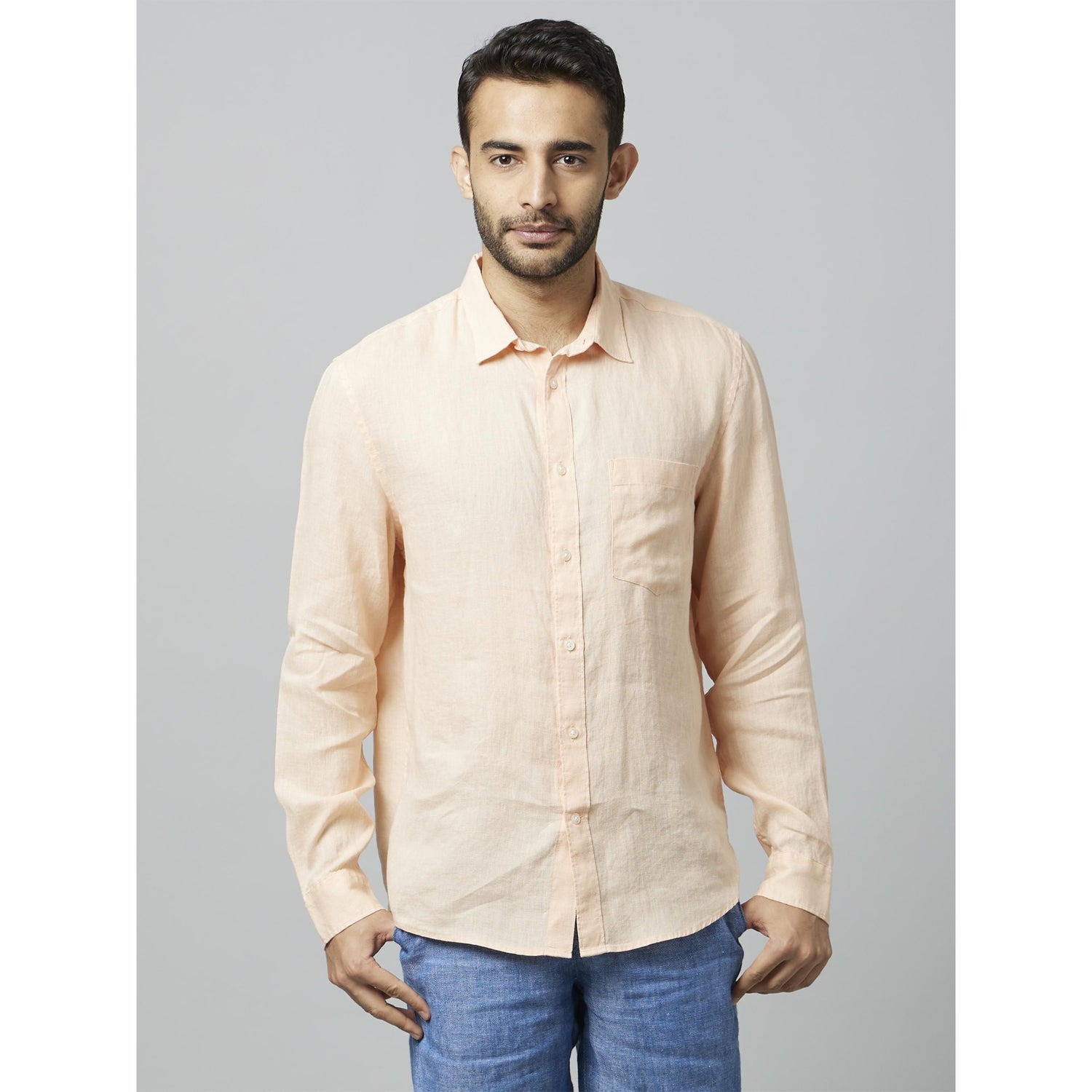 Peach Classic Spread Collar Linen Casual Shirt (DAFLIX)