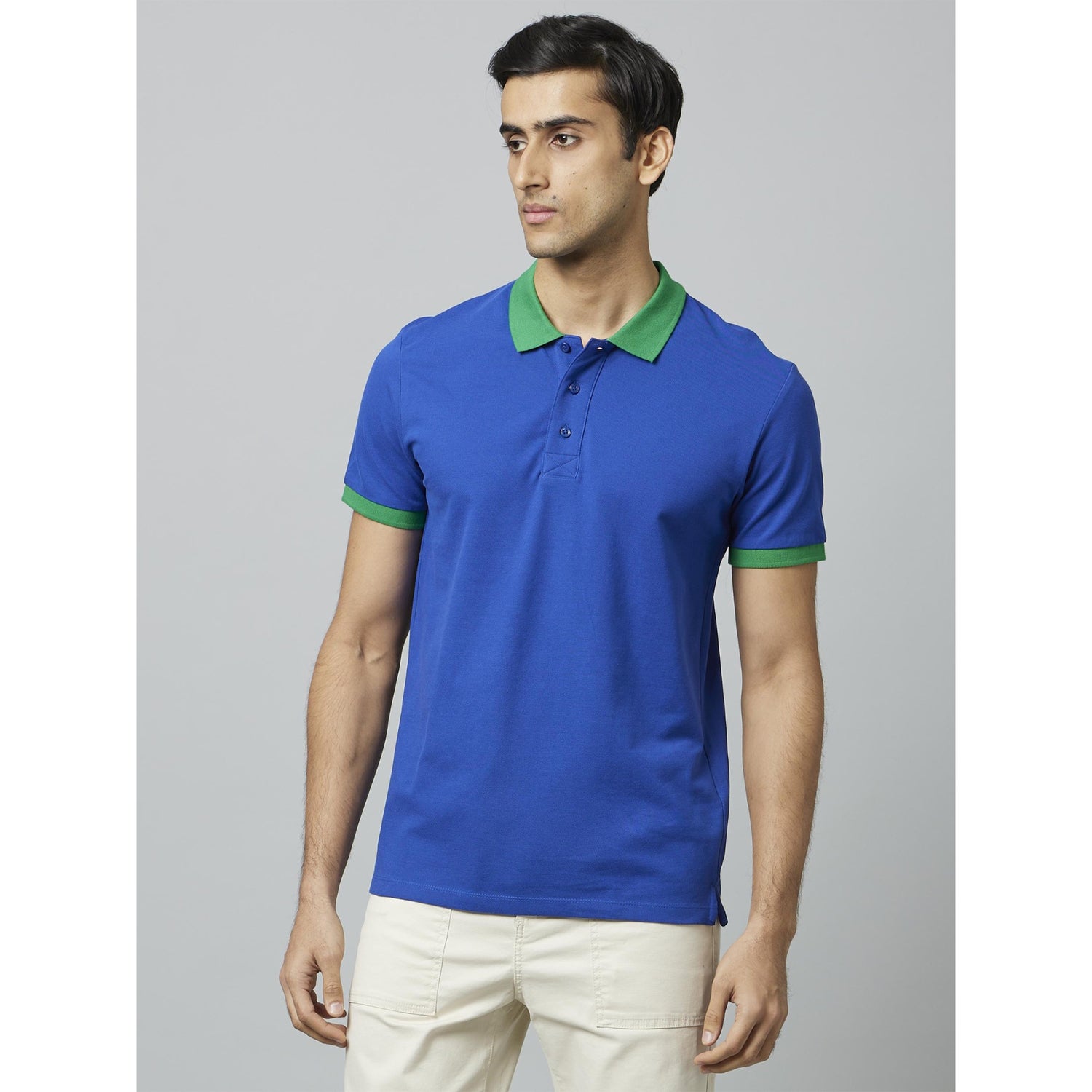 Blue Solid Short Sleeves Polo T-Shirt