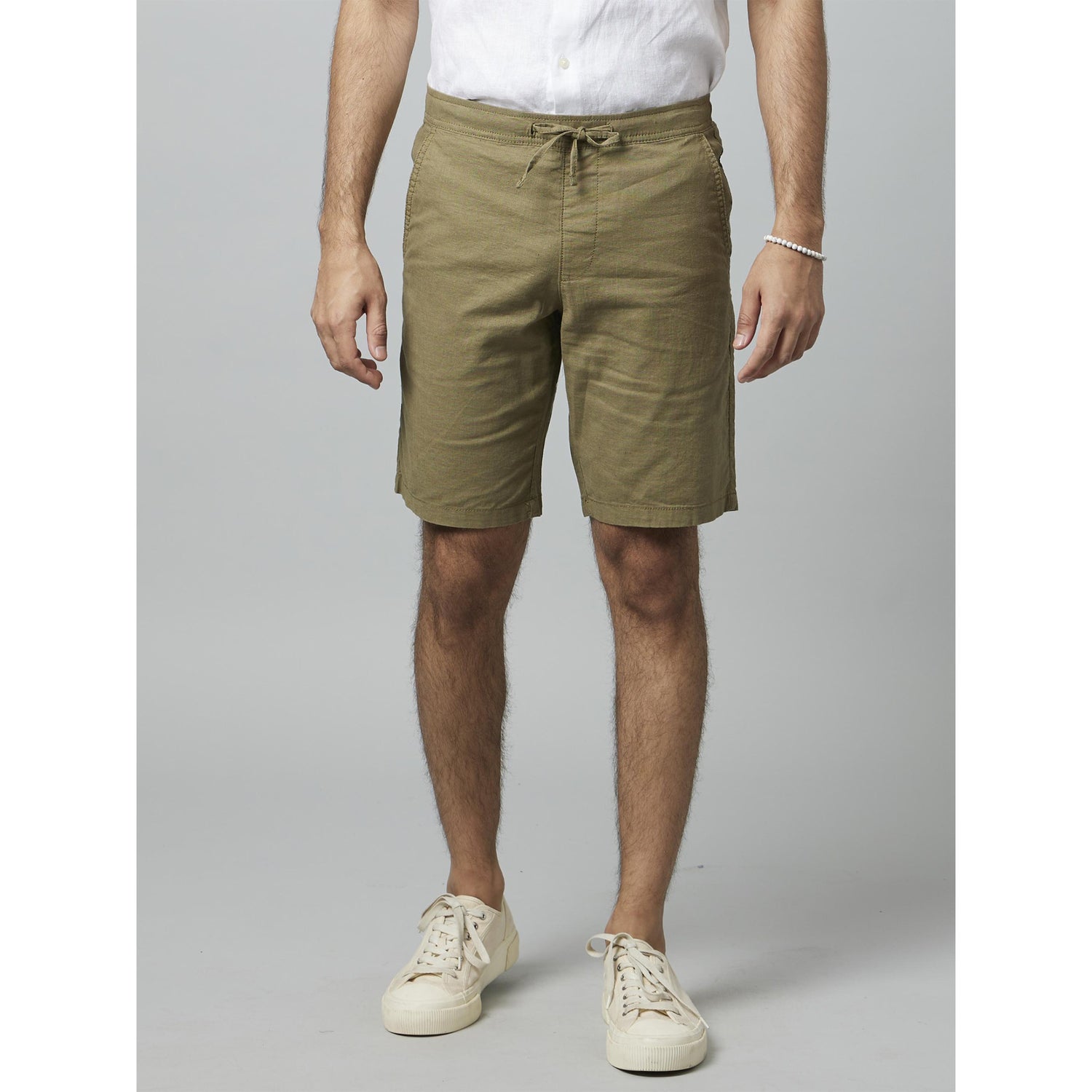 Khaki Solid Linen Shorts (DOLINCOBM)