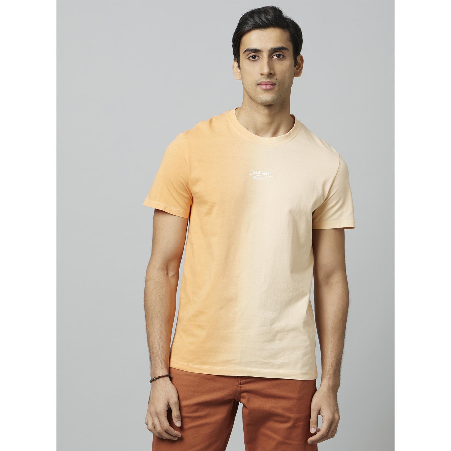 Orange Graphic Tees Printed Short Sleeves Round Neck Tshirt (DESIDE)