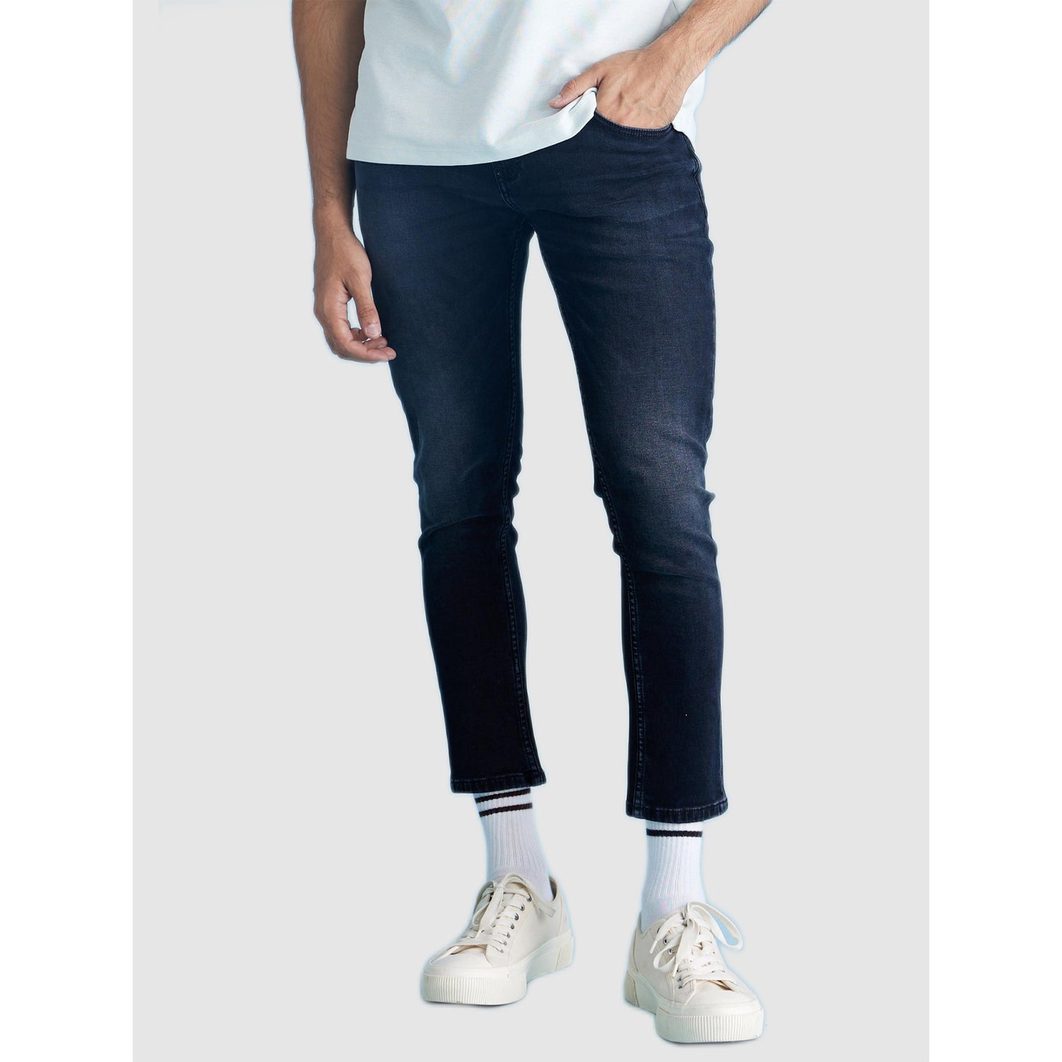 Navy Blue Regular Fit Light Fade Stretchable Cotton Jeans (DOANKLE4)