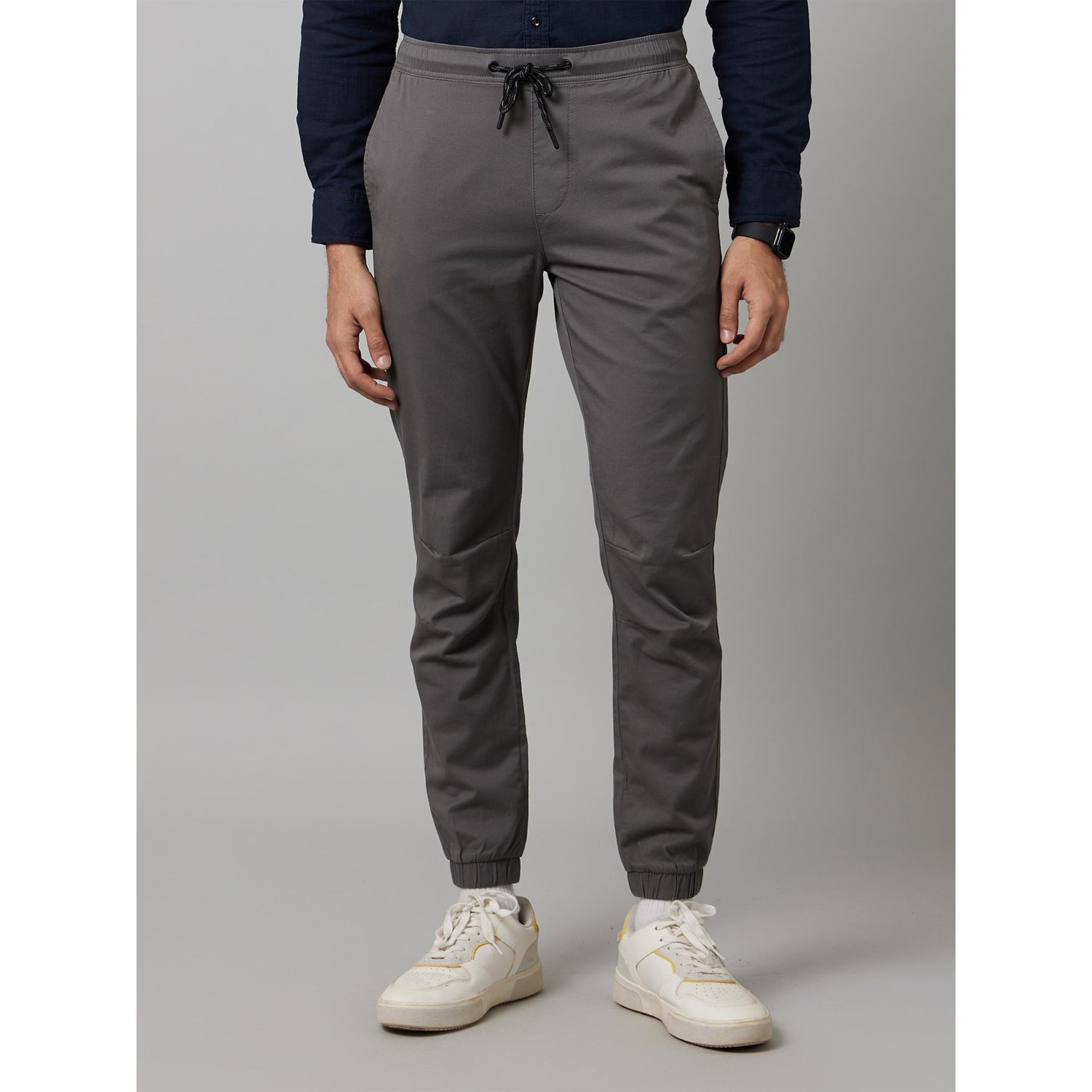 Charcoal Regular Fit Mid-Rise Cotton Joggers (DOBASIC)