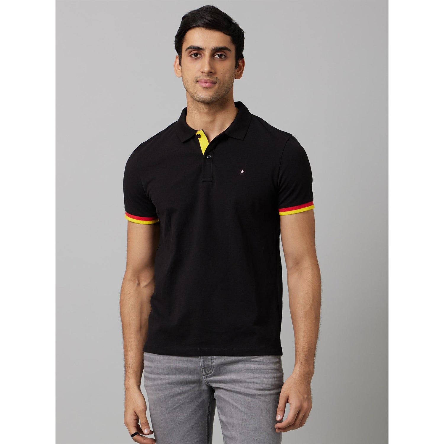 Casual Solid Black Short Sleeves Polo
