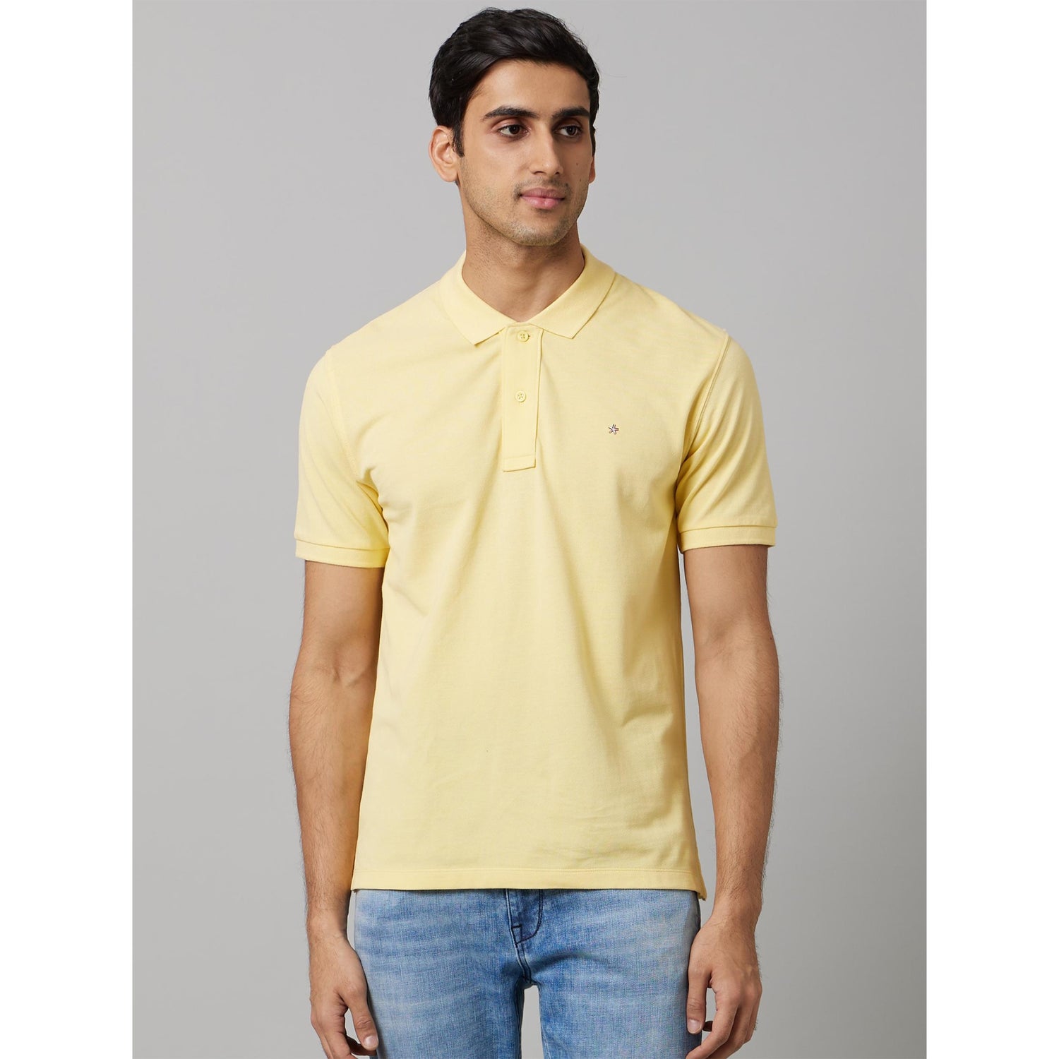 Yellow Polo Collar Breathable Cotton T-shirt (TEONEPL)