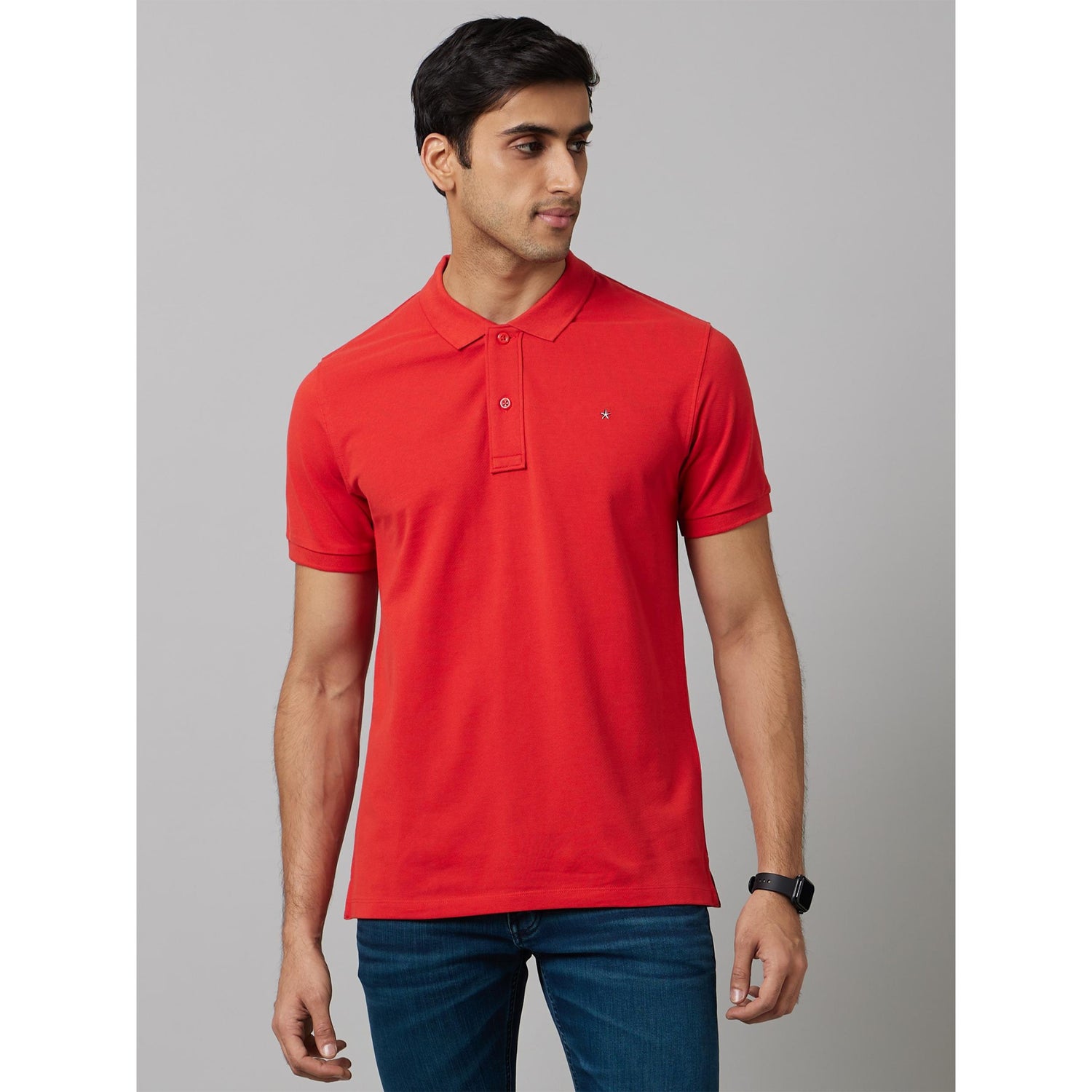 Red Polo Collar Breathable Cotton T-shirt (TEONEPL)