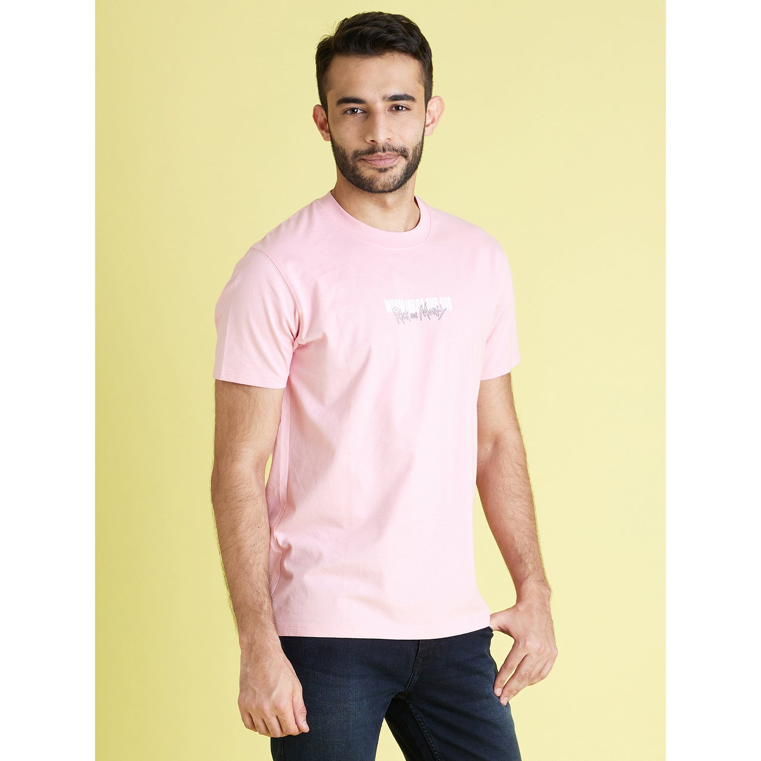Men Rick and Morty Graphic Pink Half-Sleeve Round Neck T-shirt