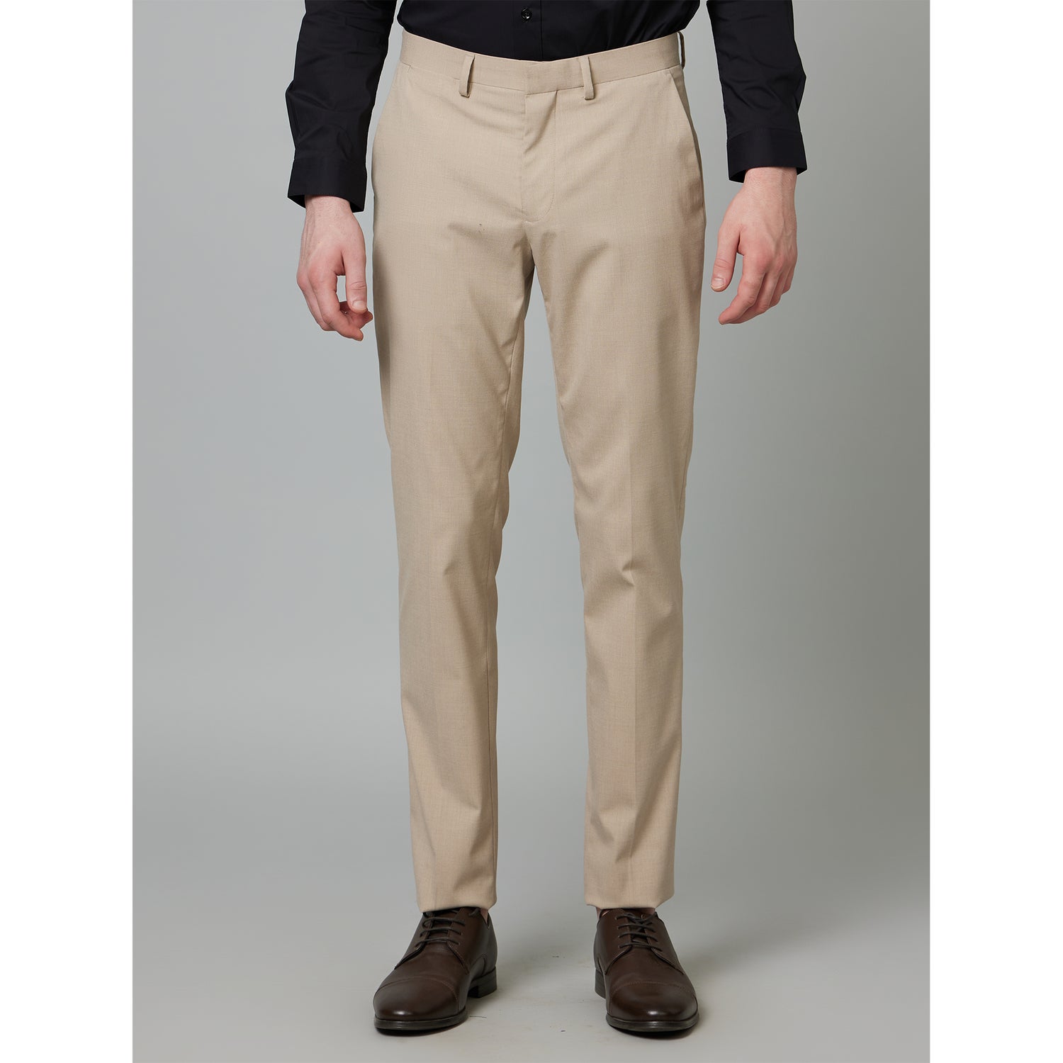 Beige Colored Mid-Rise Slim Fit Formal Trousers (BOAMAURY1)