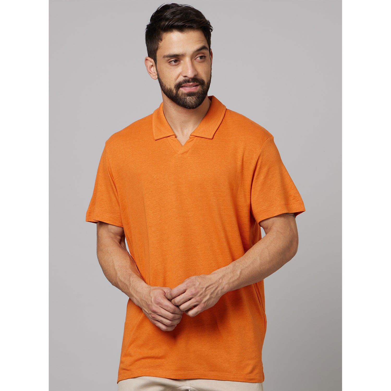Orange Linen Polo T-Shirt