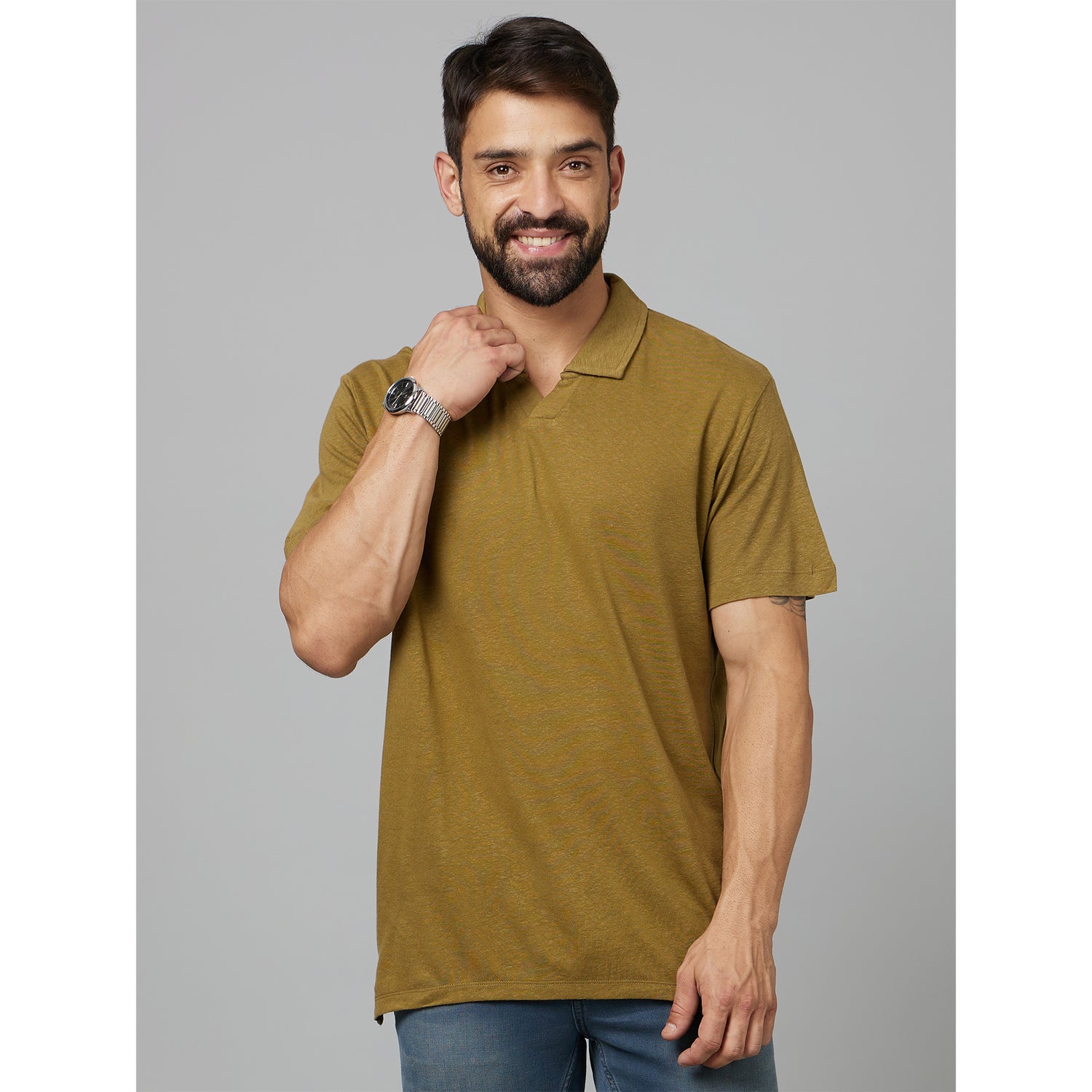 Khaki Linen Polo T-Shirt