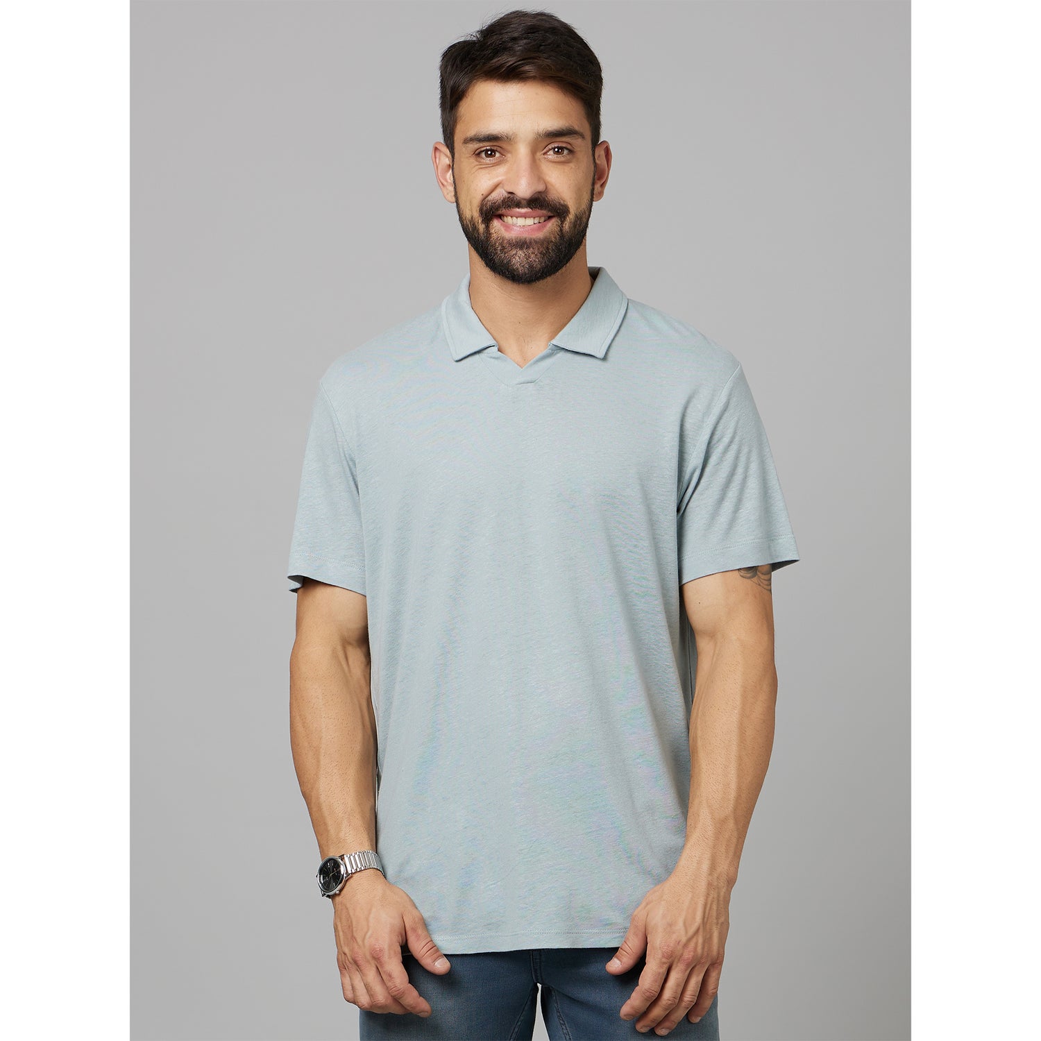 Light-Blue Linen Polo T-Shirt