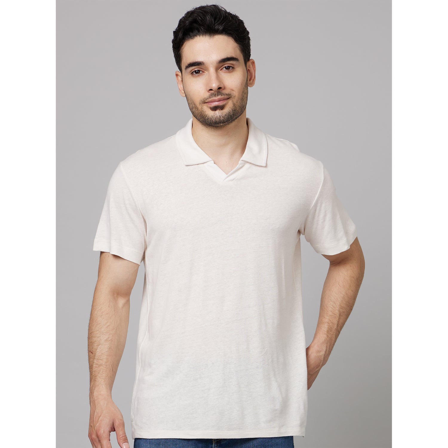 Off-White Linen Polo T-Shirt