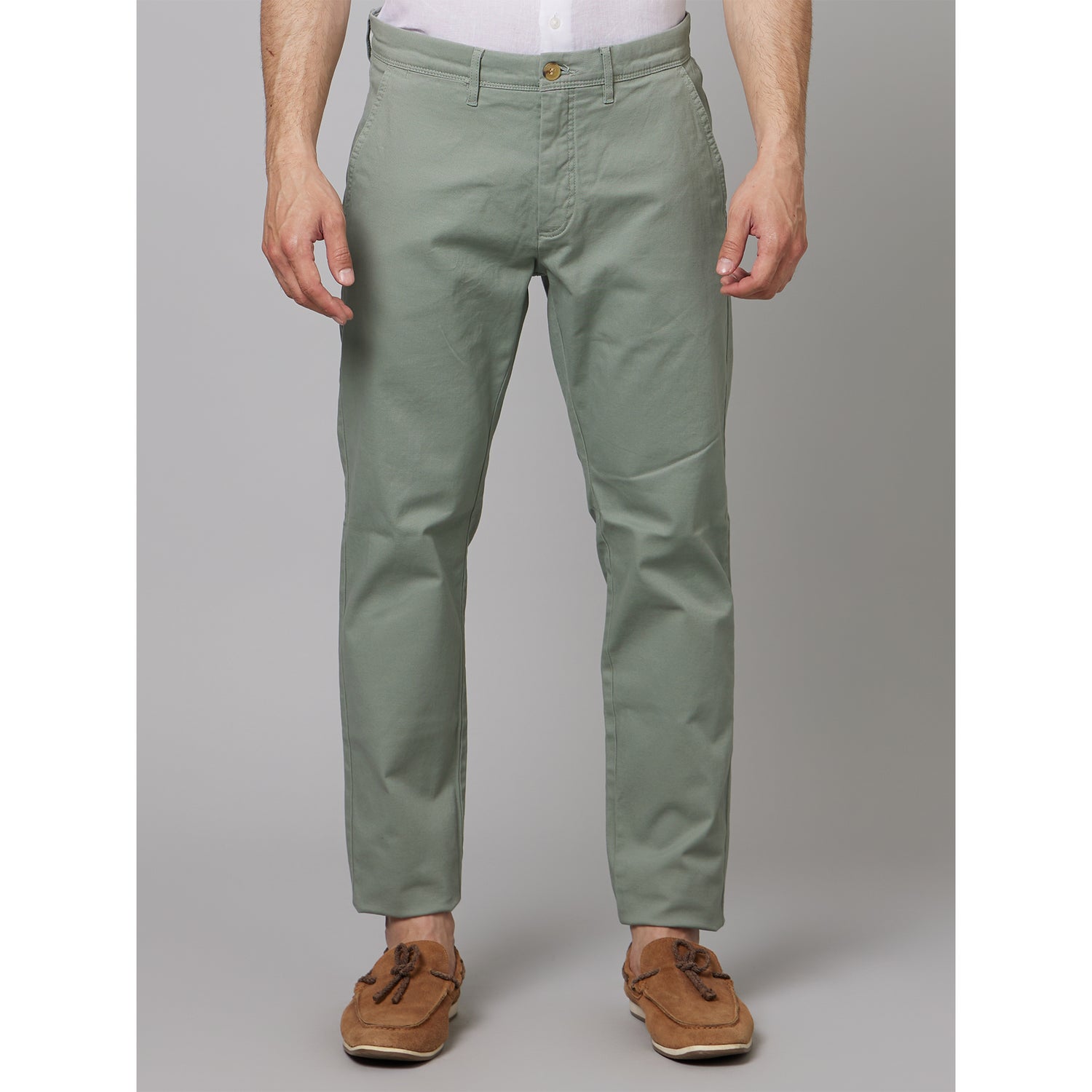 Sage Mid Rise Plain Cotton Slim Fit Chinos Trousers (TOCHARLES1)