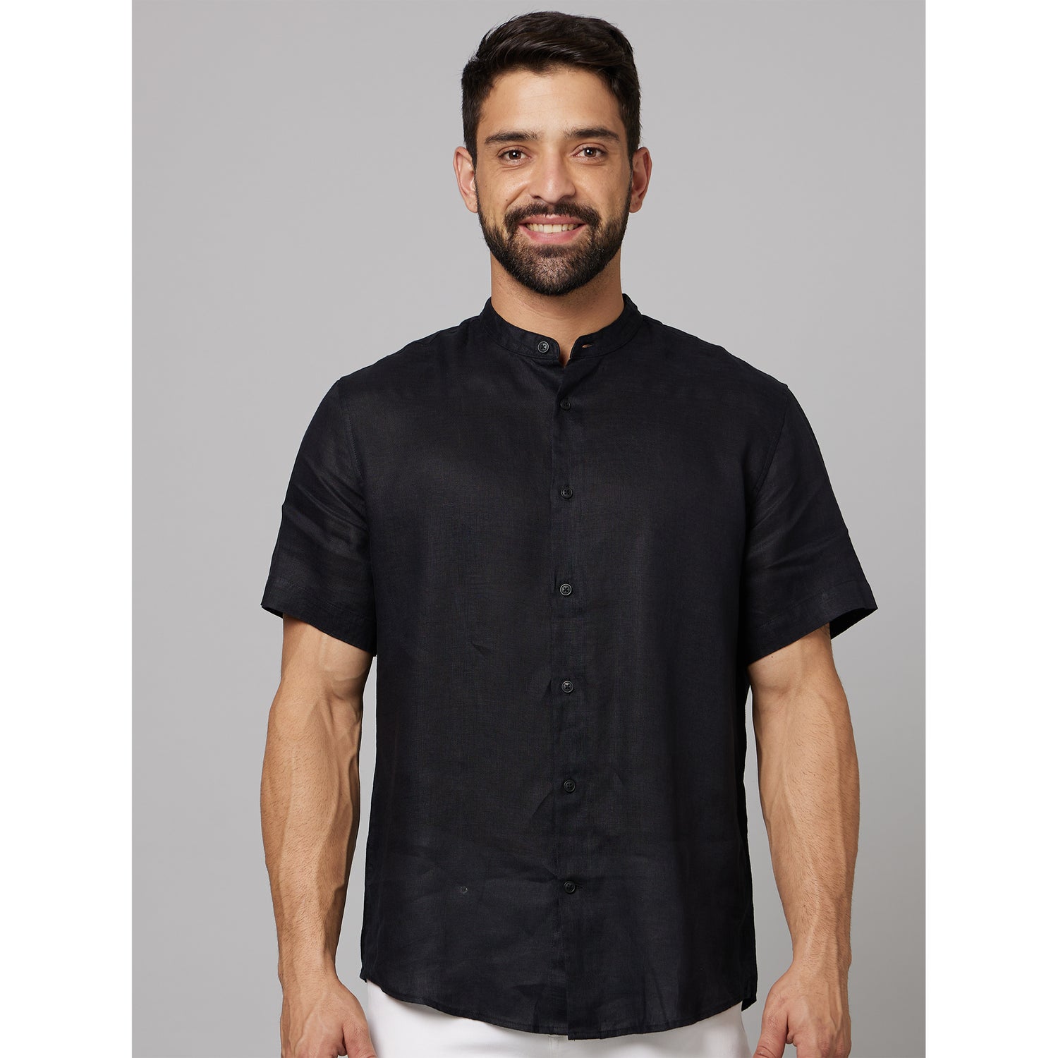Black Classic Linen Casual Shirt (DAMAOPOC)