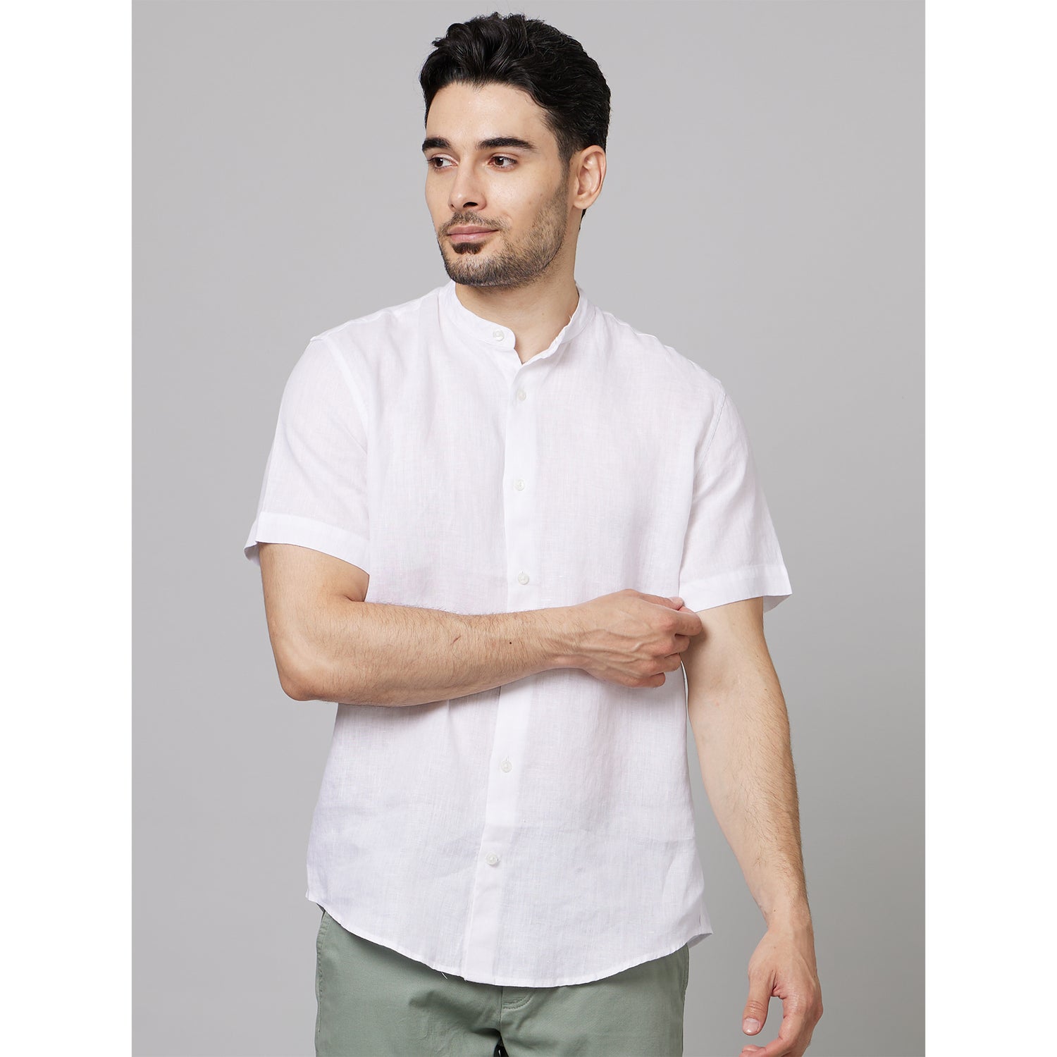 White Classic Linen Casual Shirt (DAMAOPOC)