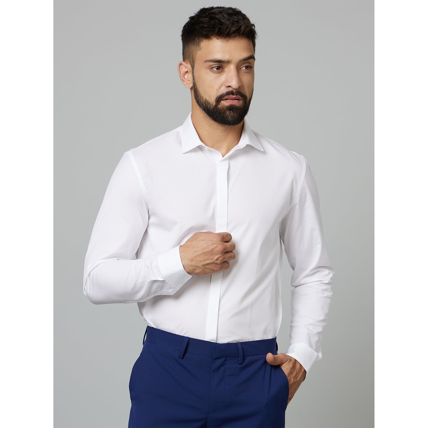 White Classic Spread Collar Cotton Formal Shirt (DAWEDDING3)