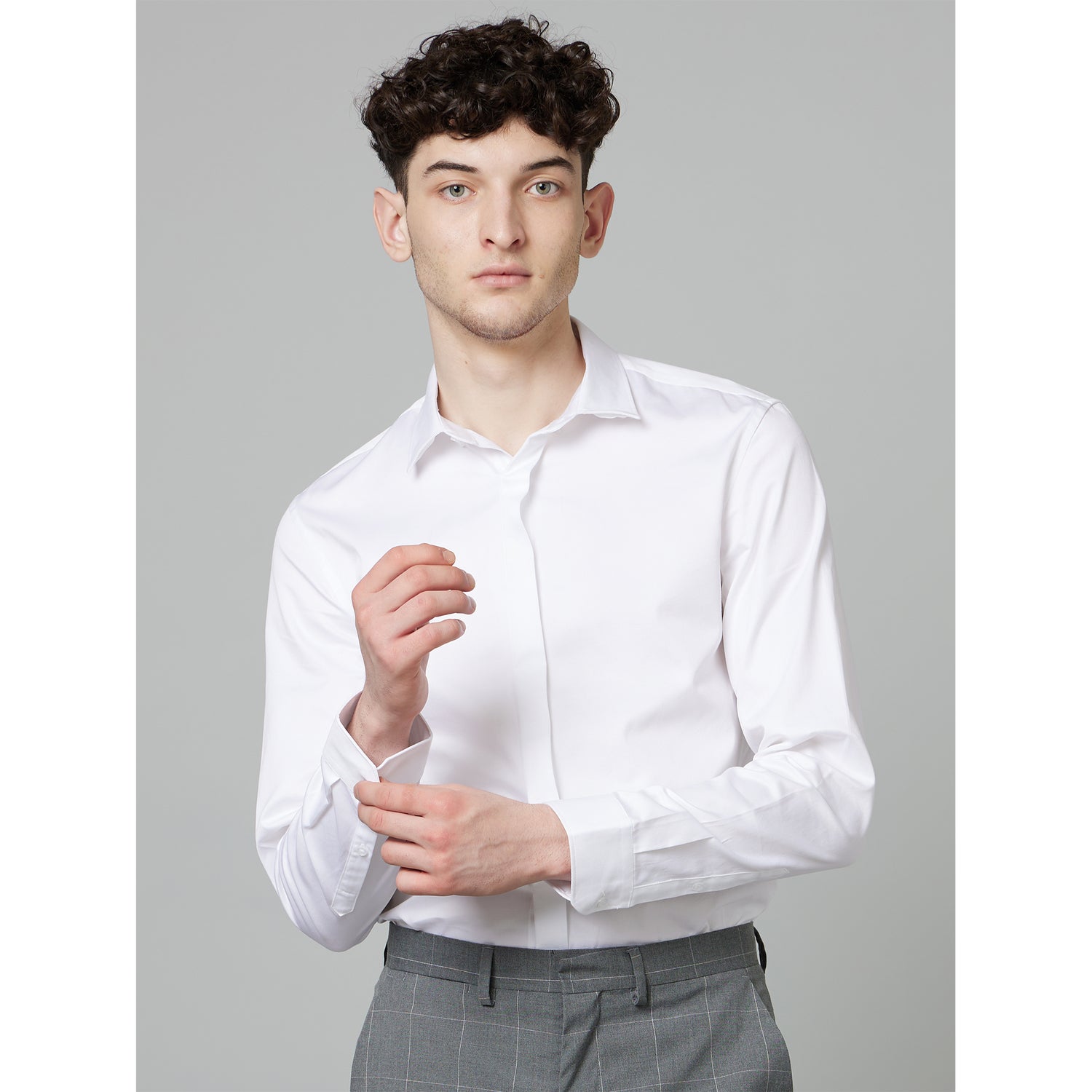 White Classic Spread Collar Cotton Formal Shirt (DAWEDDING1)