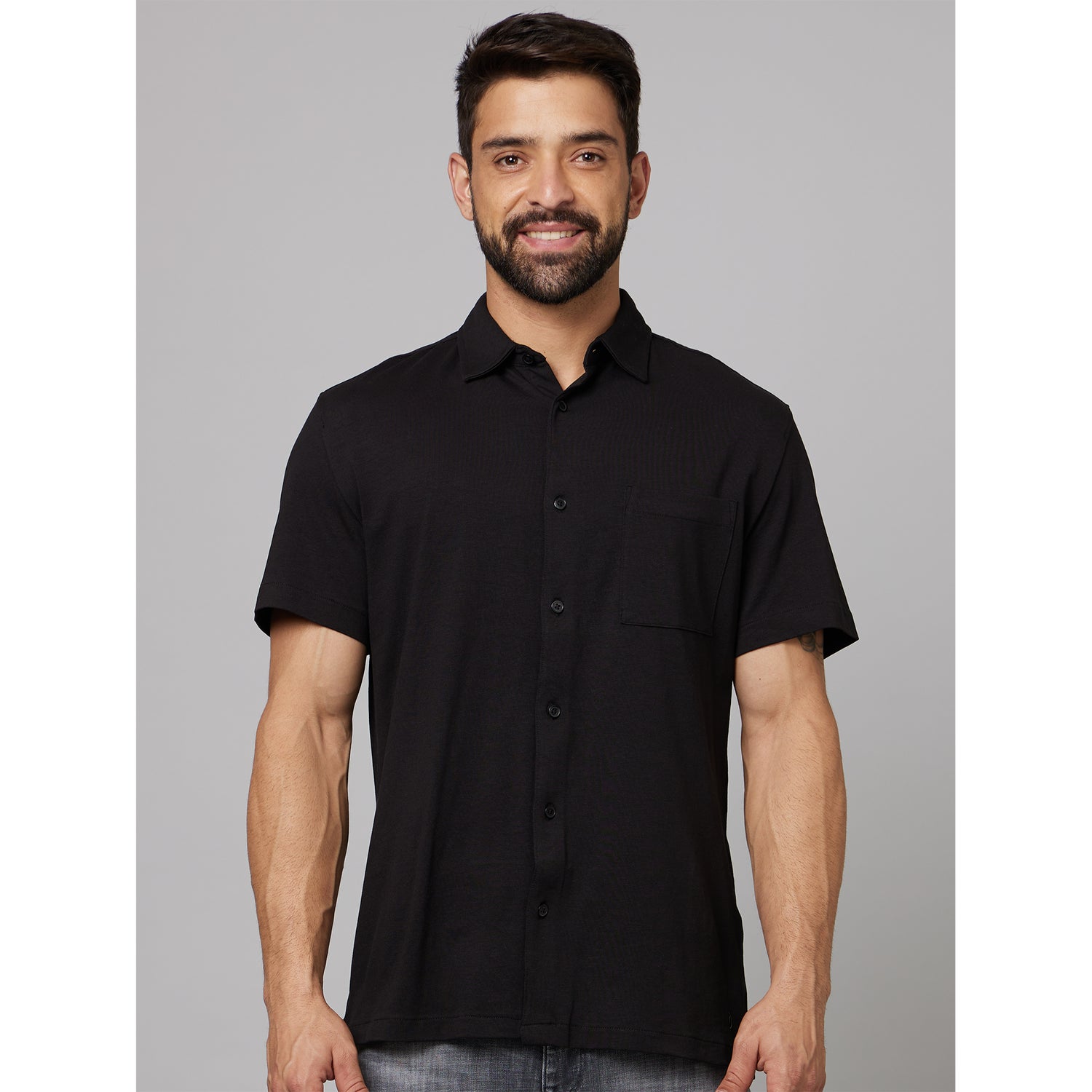 Black Spread Collar Classic Cotton Casual Shirt (DACOOL)