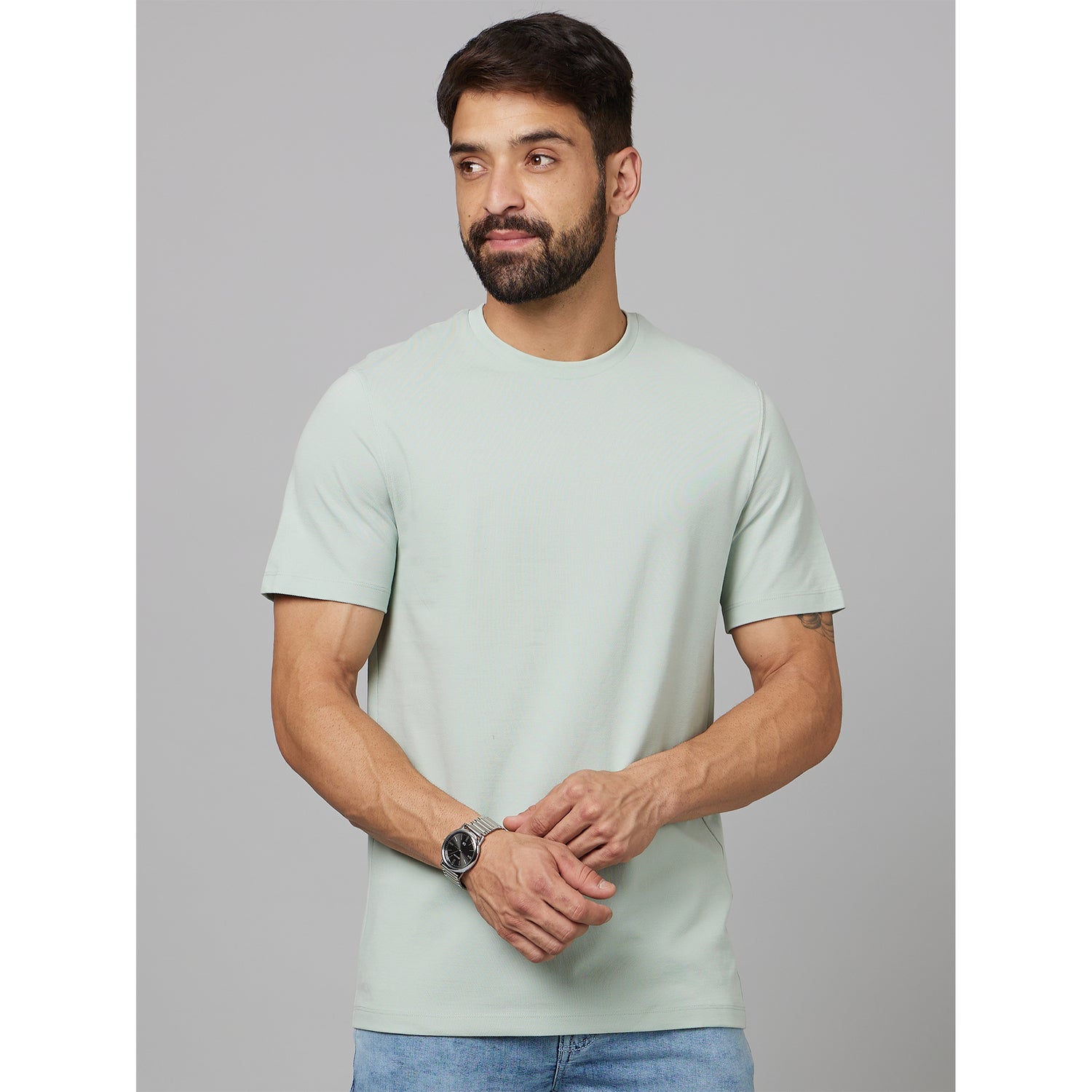 Light-Green Straight Fit Solid T-Shirt
