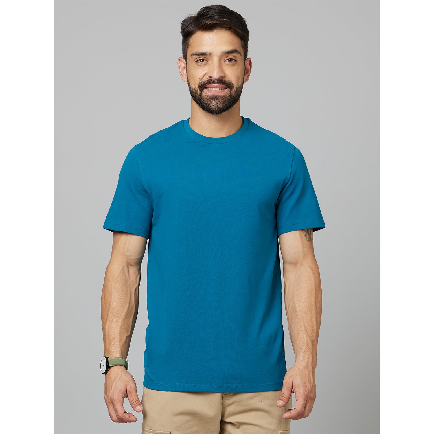 Blue Solid Cotton T-Shirt