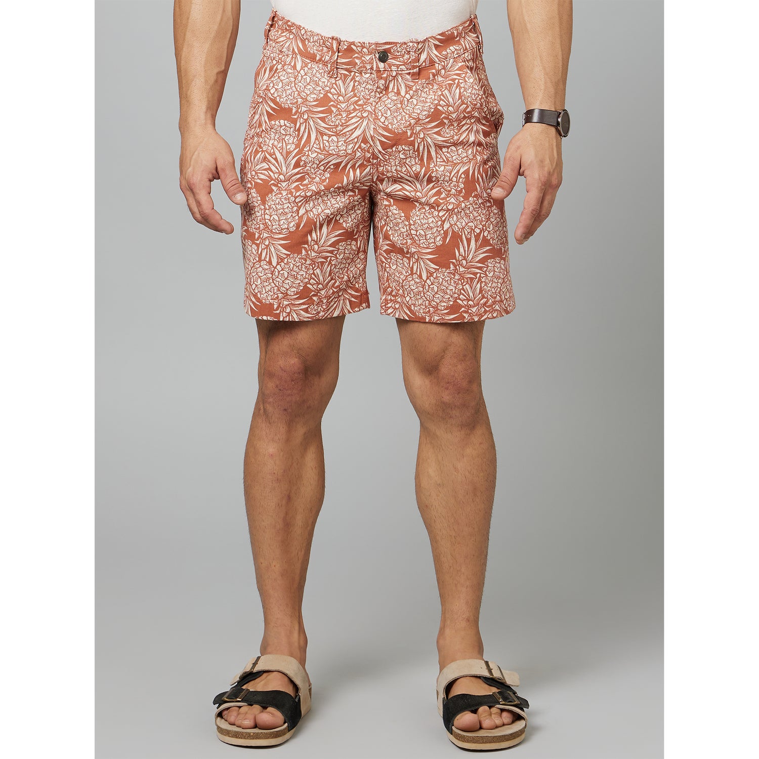 Orange Mid-Rise Floral Printed Cotton Shorts (DOPRINTBM5)