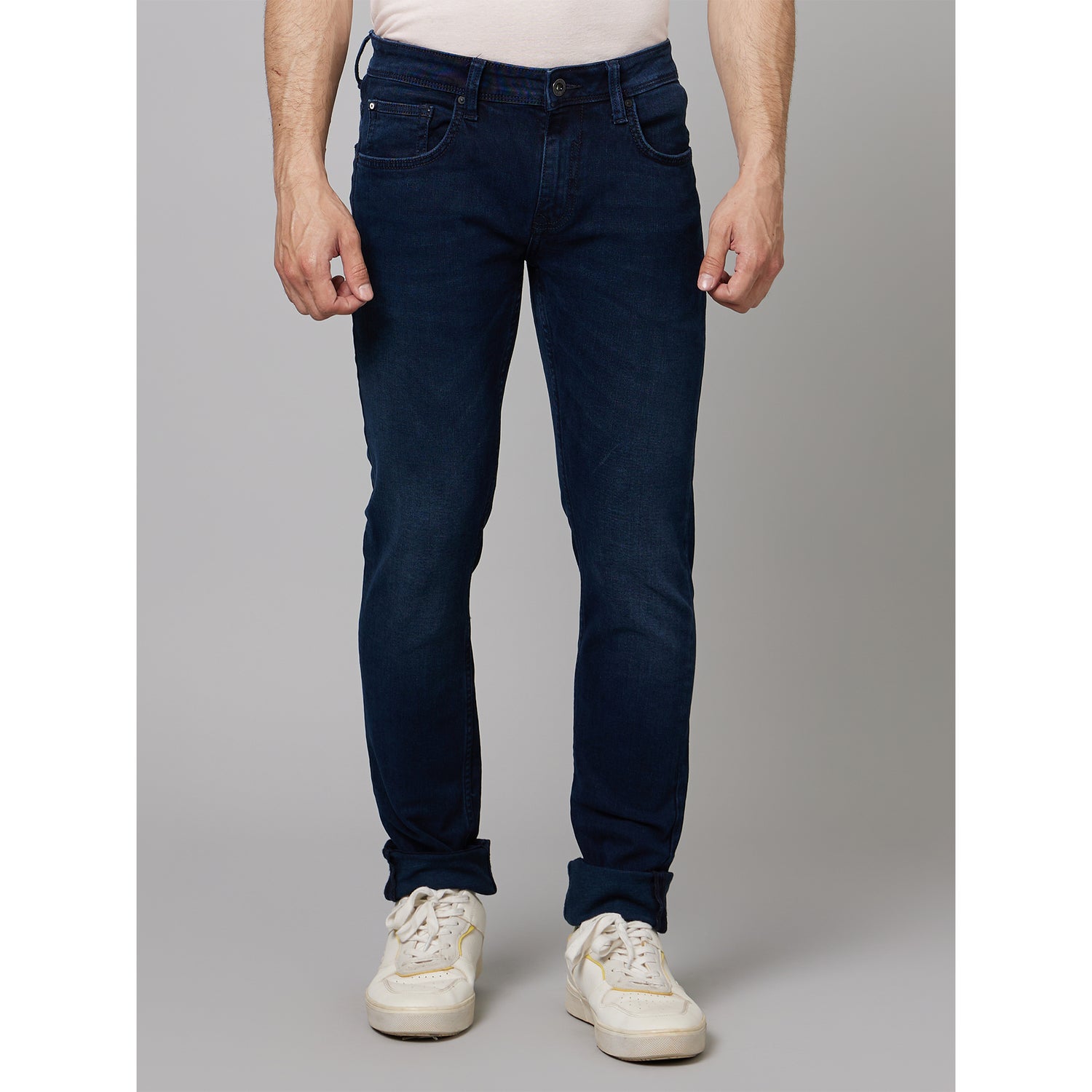 Navy Blue Slim Fit Light Fade Clean Look Stretchable Jeans (COLOU)