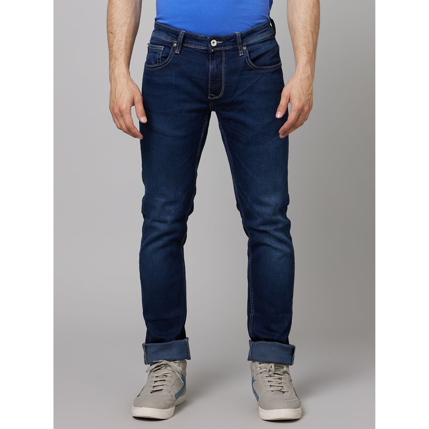 Navy Blue Mid-Rise Stretchable Jeans (COECOBLUE25)