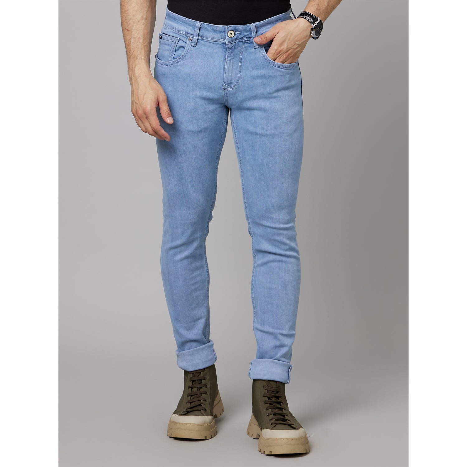 Blue Mid-Rise Jean Skinny Fit Clean Look Heavy Fade Jeans (COECOBLEACH225)