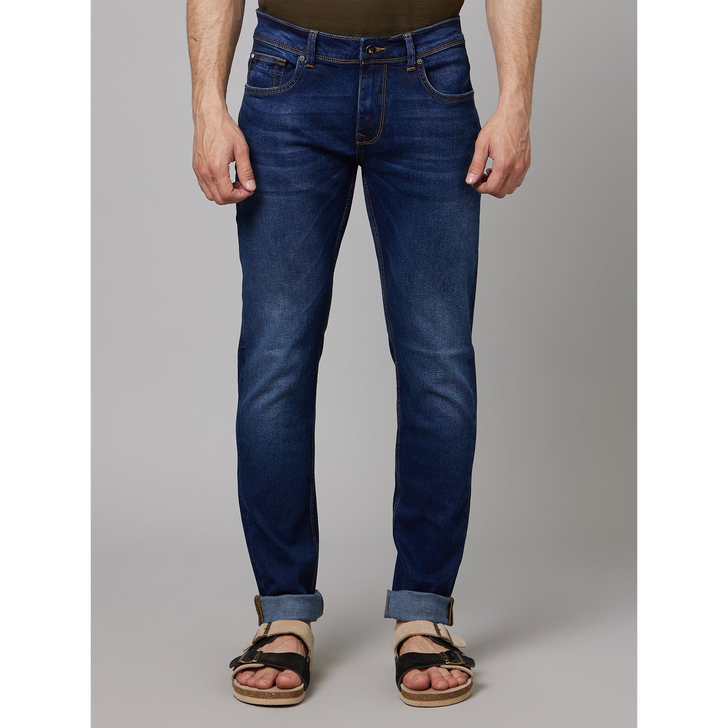 Navy Blue Light Fade Clean Look Stretchable Jeans (COECODRY225)
