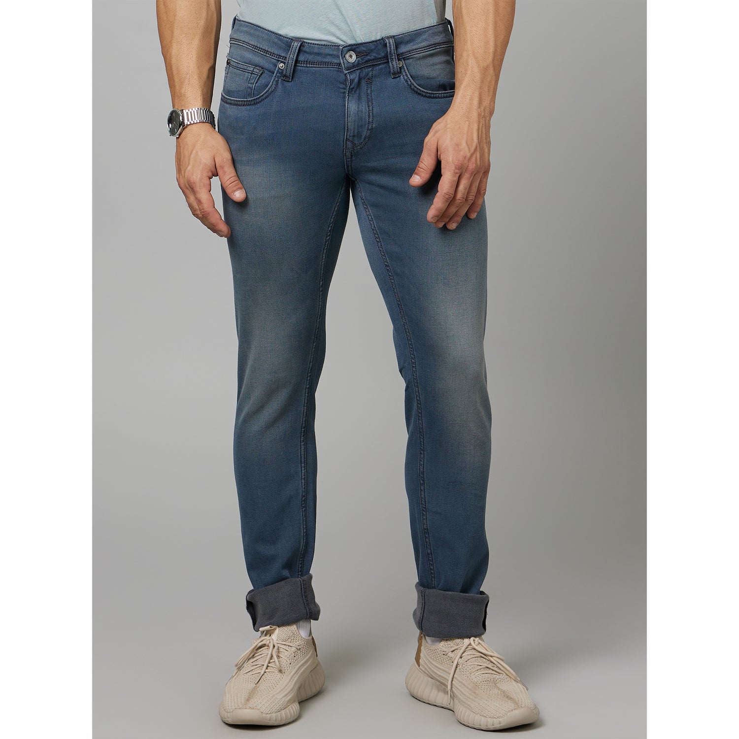 Blue Mid-Rise Jean Fit Clean Look Light Fade Jeans (DOOVER45)