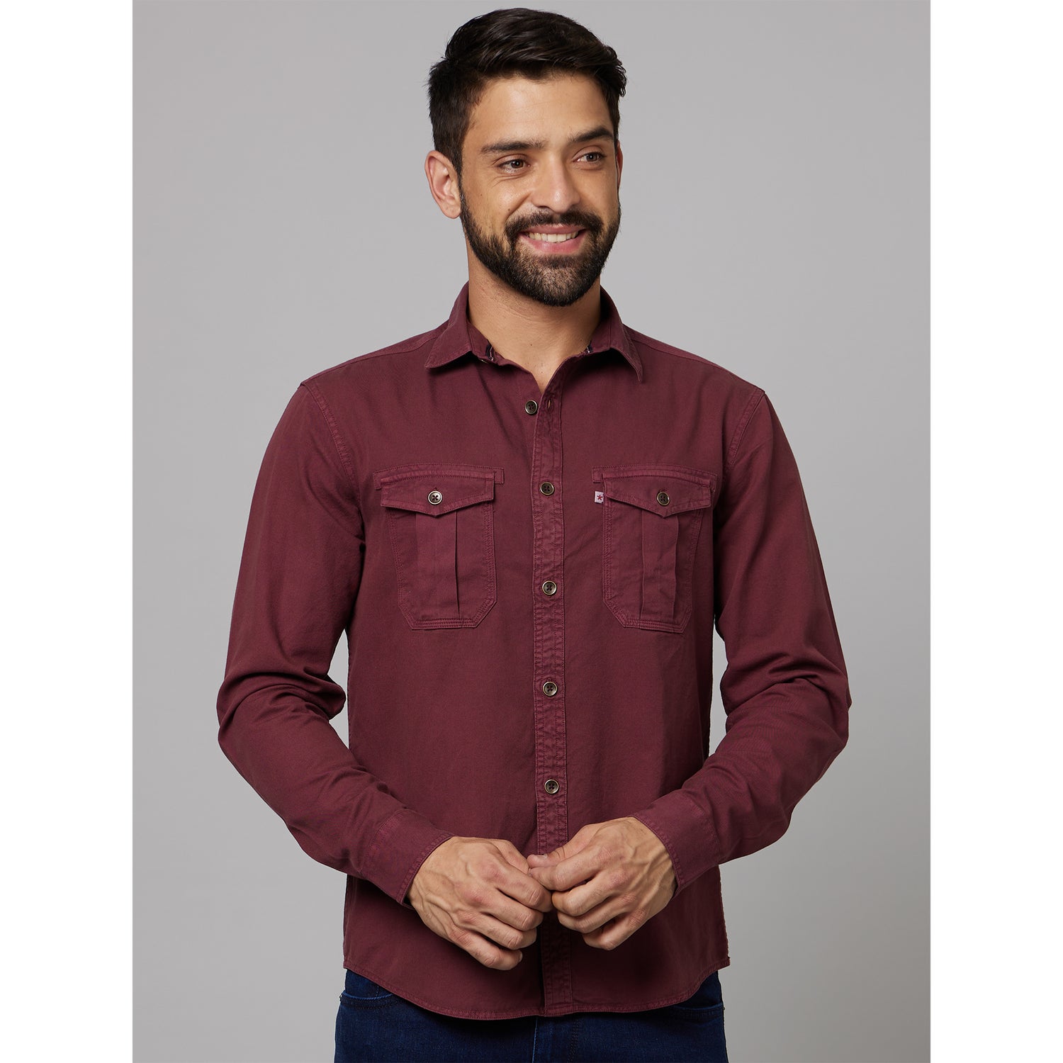 Maroon Spread Collar Classic Fit Opaque Casual Shirt (DAOVER)