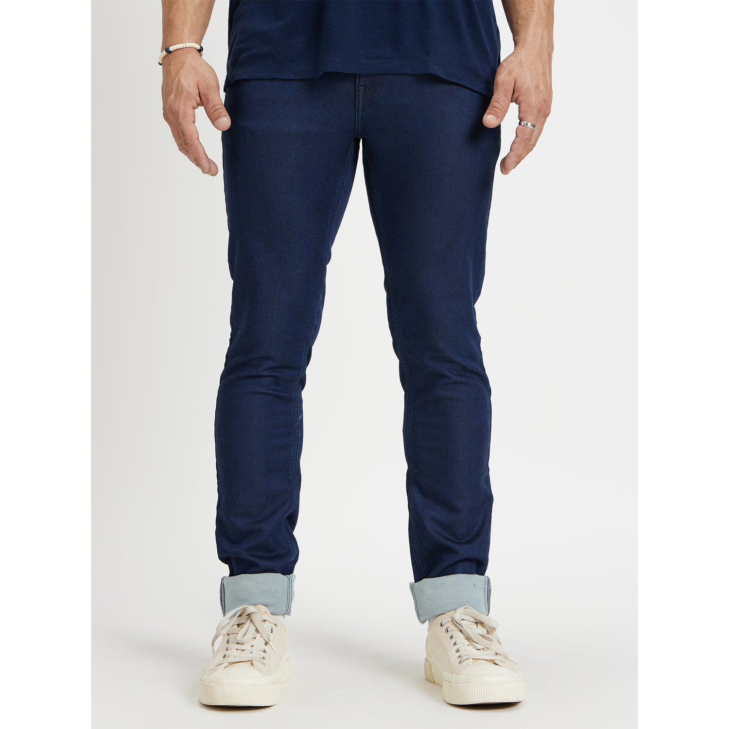 Navy Blue Mid-Rise Jean Skinny Fit Clean Look Light Fade Jeans (DOQUAD45)