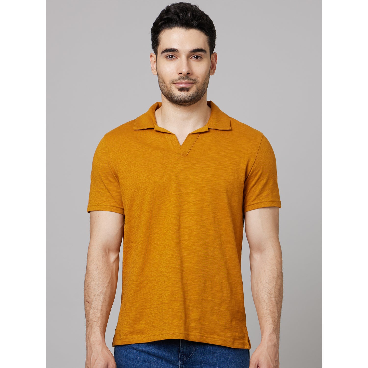 Mustard Regular Fit Polo Collar Cotton T-Shirt (TEPOLAPIN)