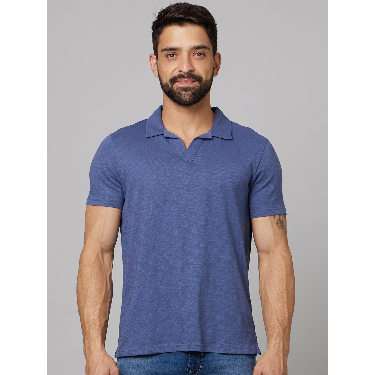 Blue Regular Fit Polo Collar Cotton T-Shirt (TEPOLAPIN)