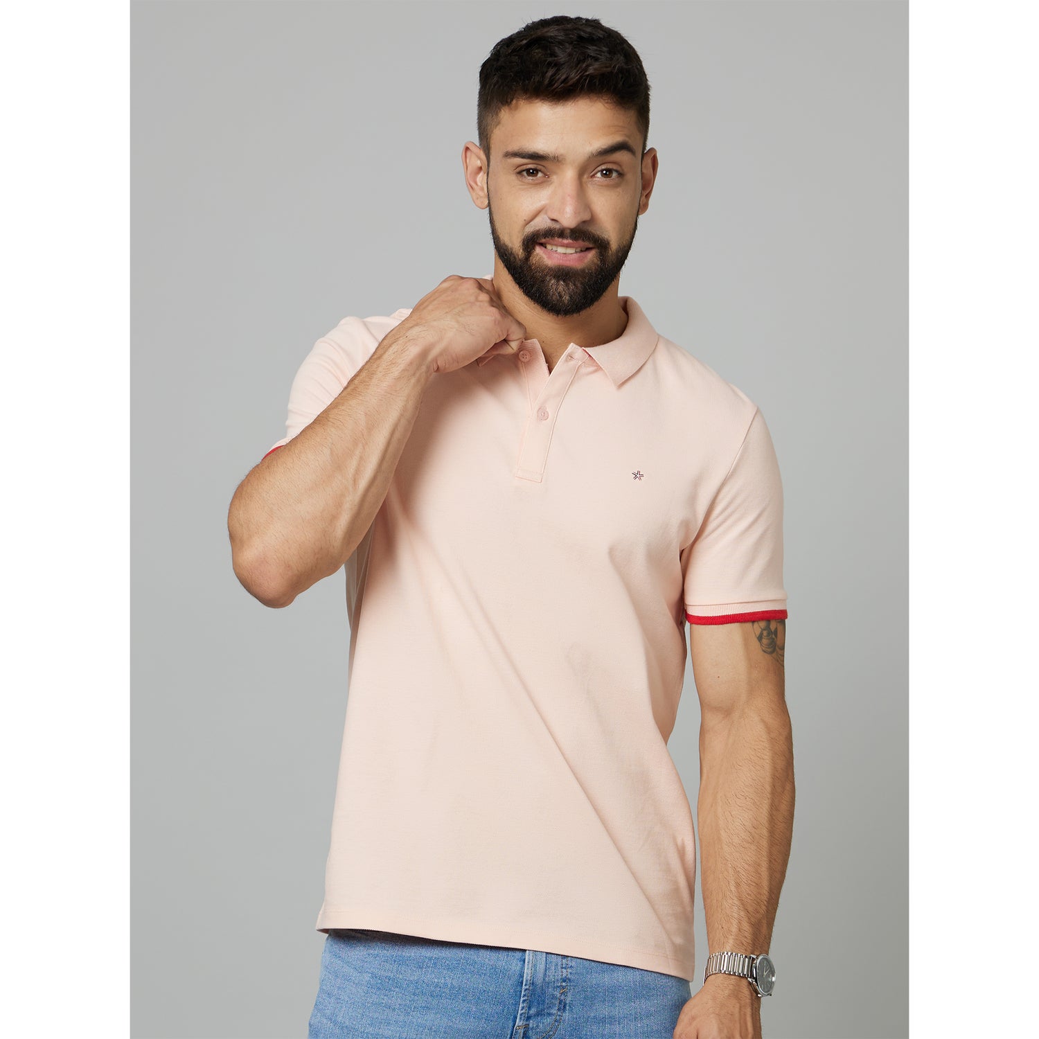 Pink Polo Collar Cotton T-Shirt (CERABONAIN)