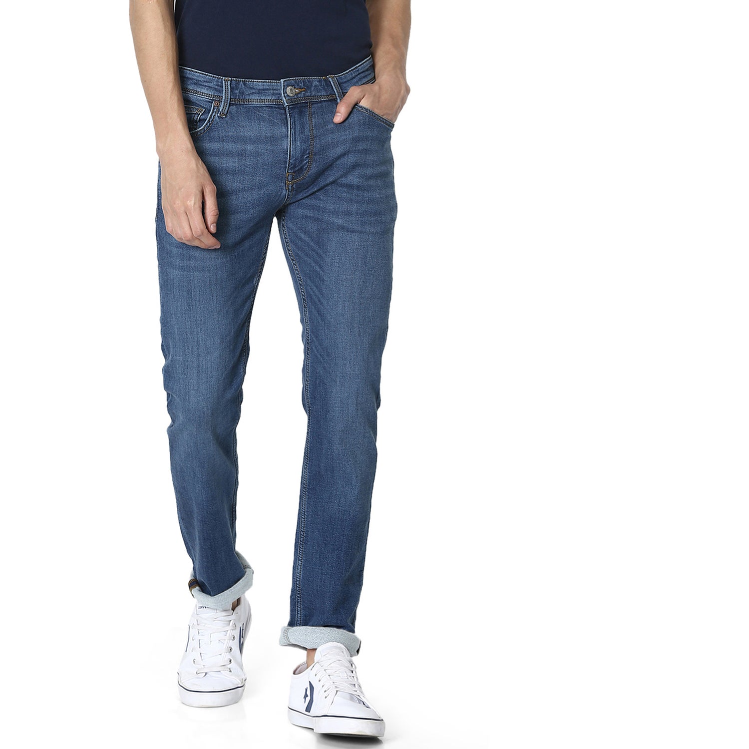 Double Stone Slim Fit Mid-Rise Clean Look Stretchable Jeans (AROPERLE)