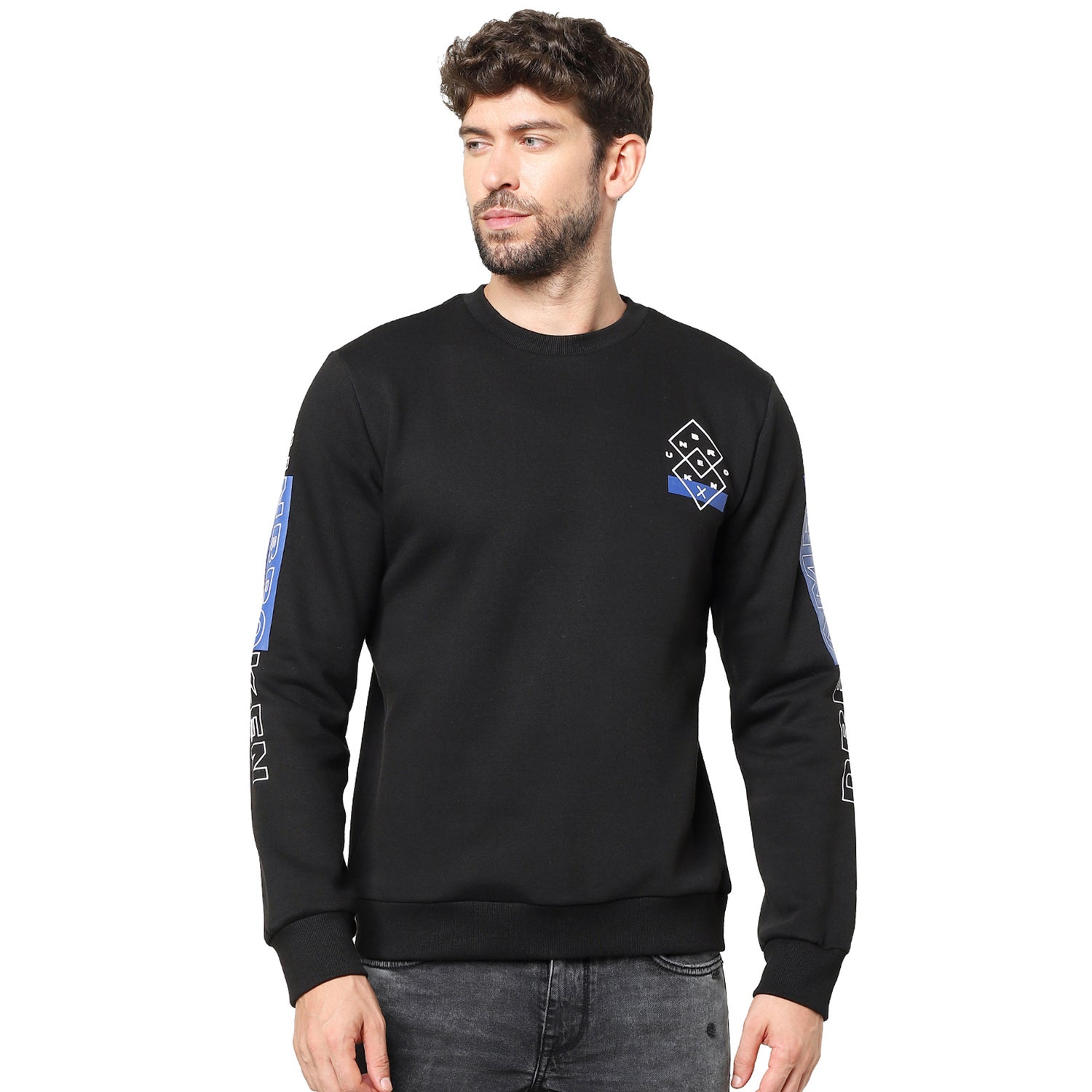 Black Graphic Placement Printed Sweatshirt (ATEMAN)