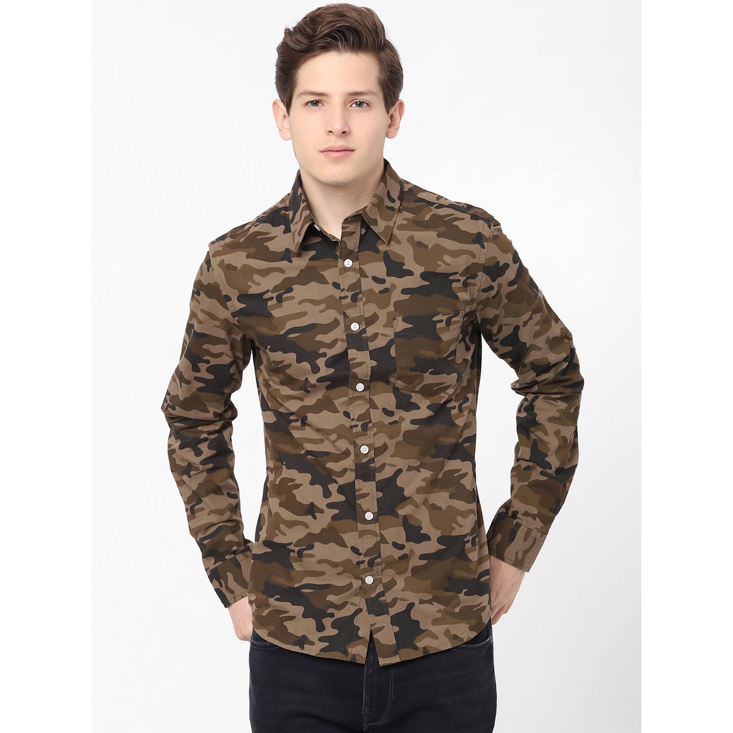 Multicolor Slim Fit Camouflage Printed Cotton Casual Shirt (BACAMO)