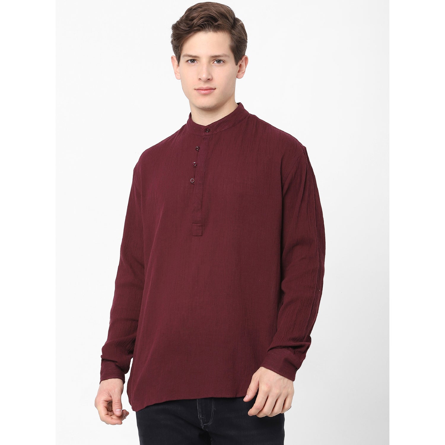 Burgundy Solid Slim Fit Casual Cotton Shirt (BACREPE)