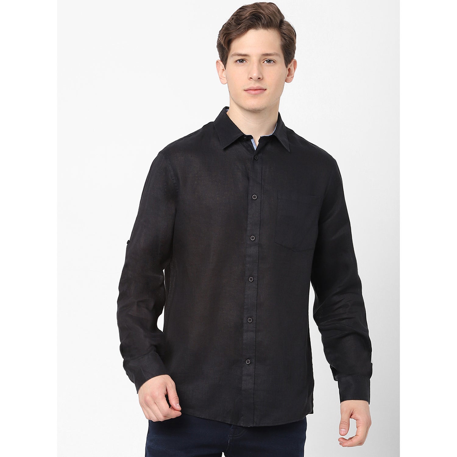 Black Long Sleeves Linen Casual Shirt (BATALIN)
