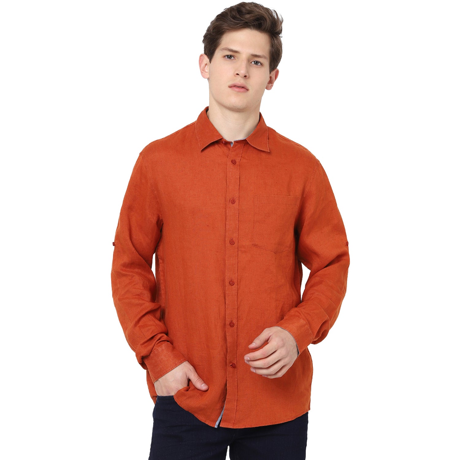 Rust Long Sleeves Linen Casual Shirt (BATALIN)