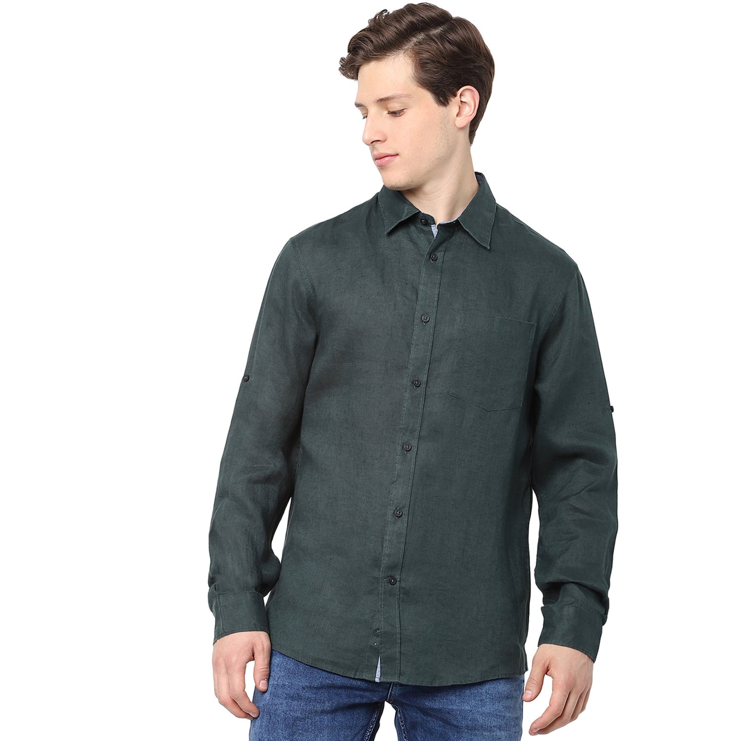 Grey Long Sleeves Linen Casual Shirt (BATALIN)