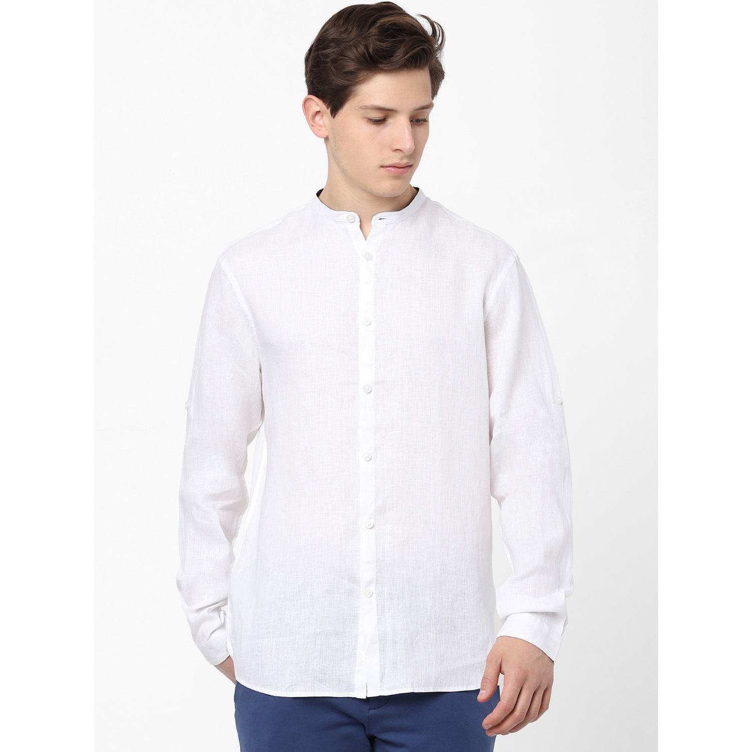 White Long Sleeves Linen Casual Shirt (BATAMAO)