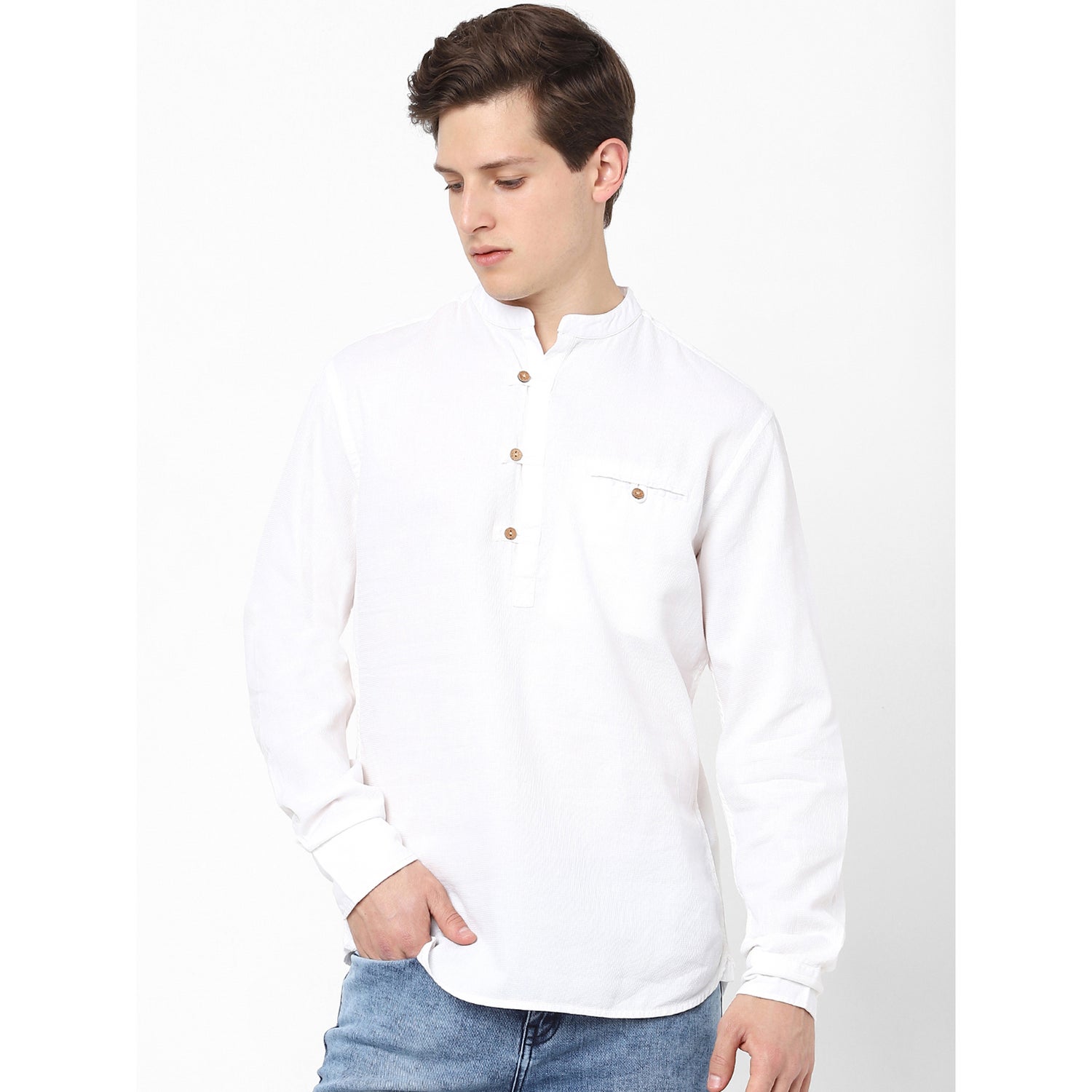 White Classic Regular Fit Solid Cotton Casual Shirt (BAWAFFLE)
