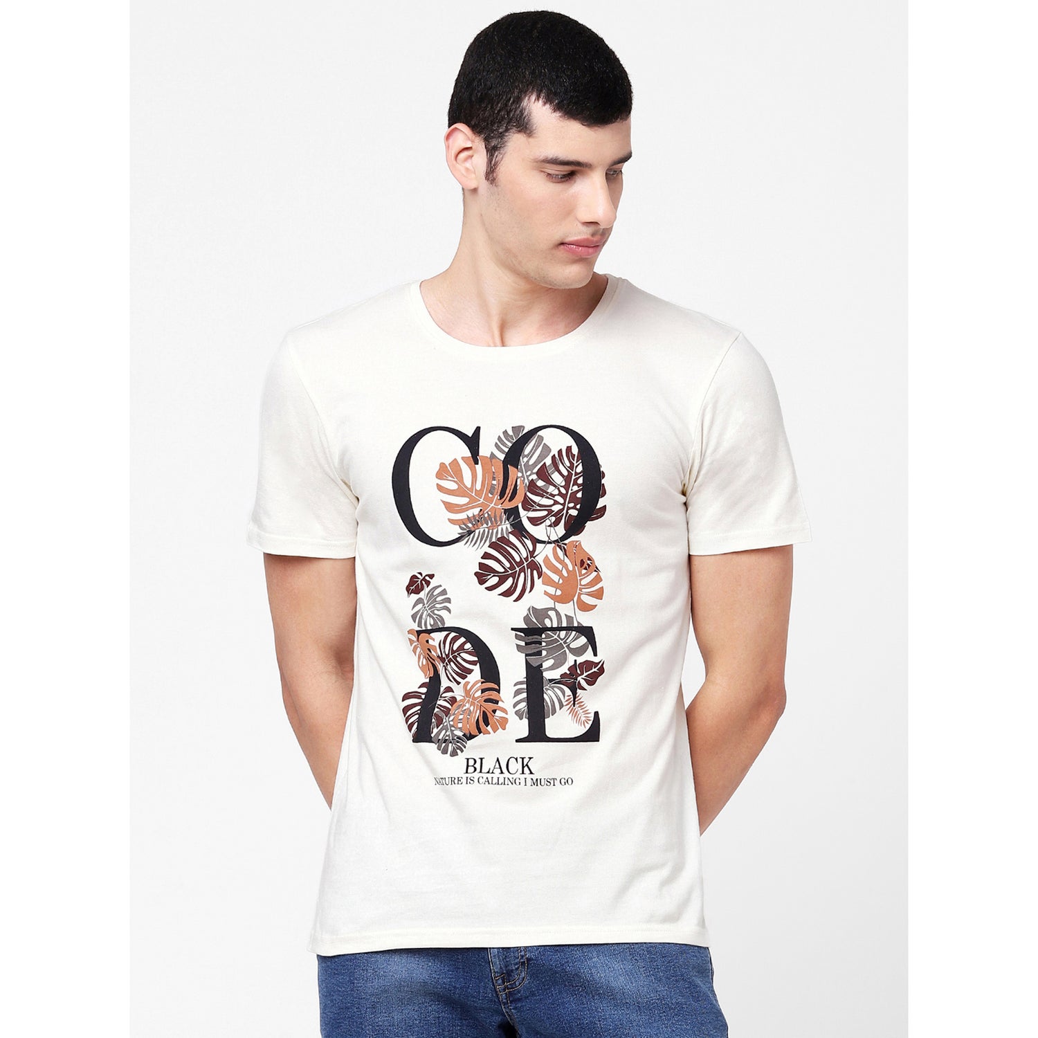 White Chest Printed Casual T-shirt (BECODE)