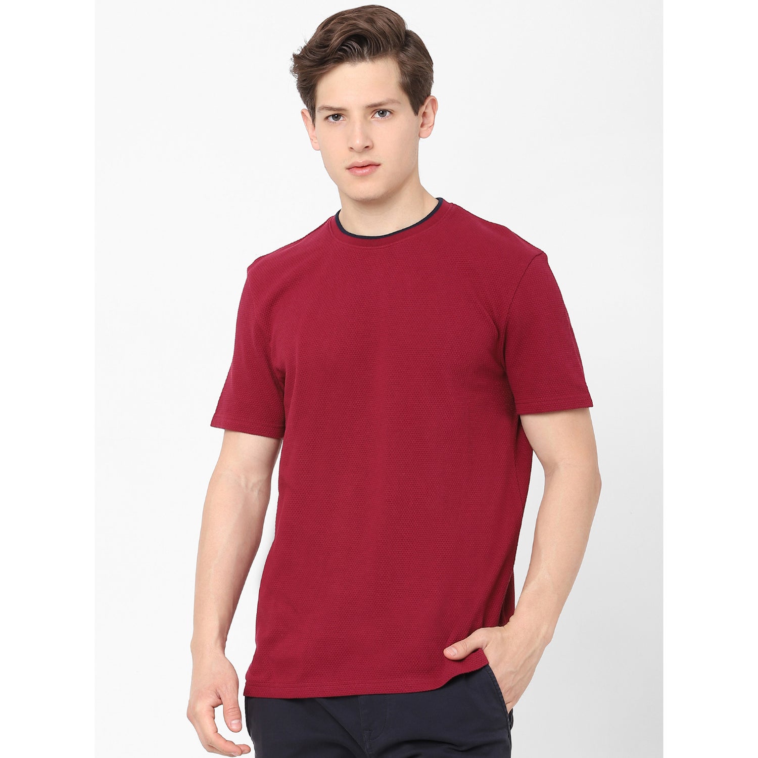 Maroon Regular Fit Cotton T-shirt (BECREW)