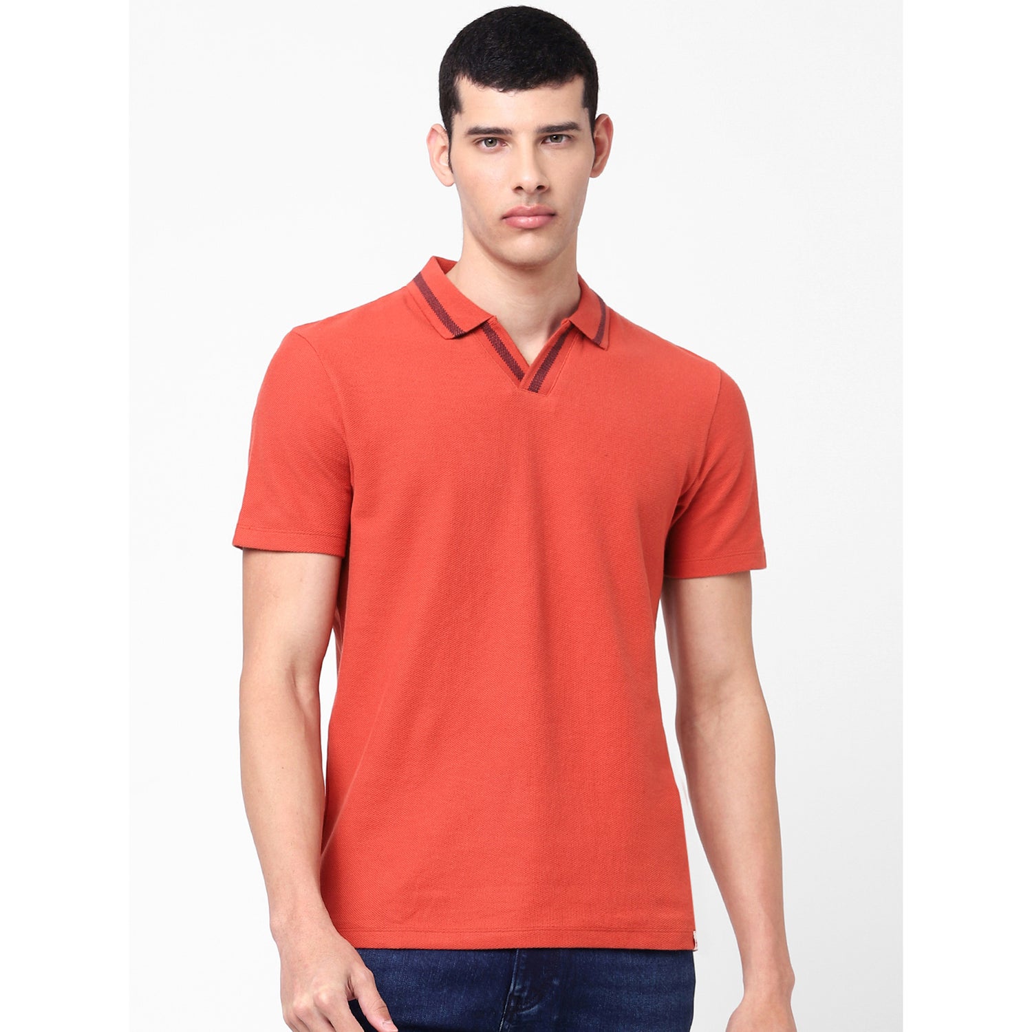 Red Polo Collar Cotton T-shirt (BEJOHNY)
