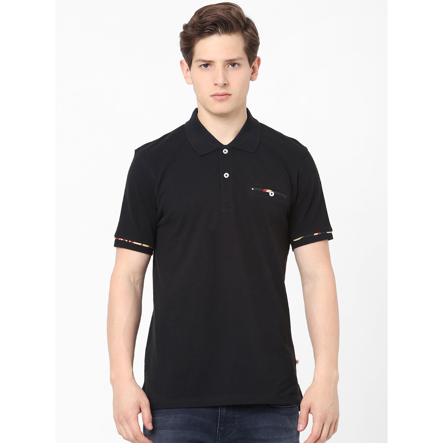 Black Polo Collar Regular Fit Cotton T-shirt (BENATURE)